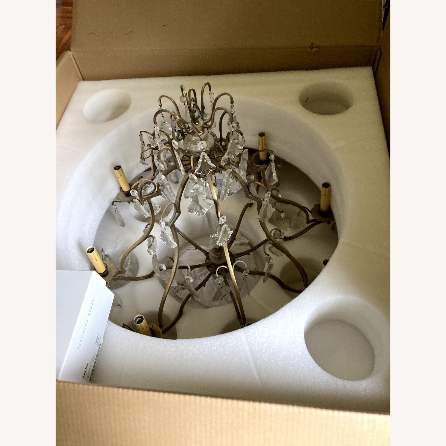 Antique Brass Chandelier with Crystals - image-4