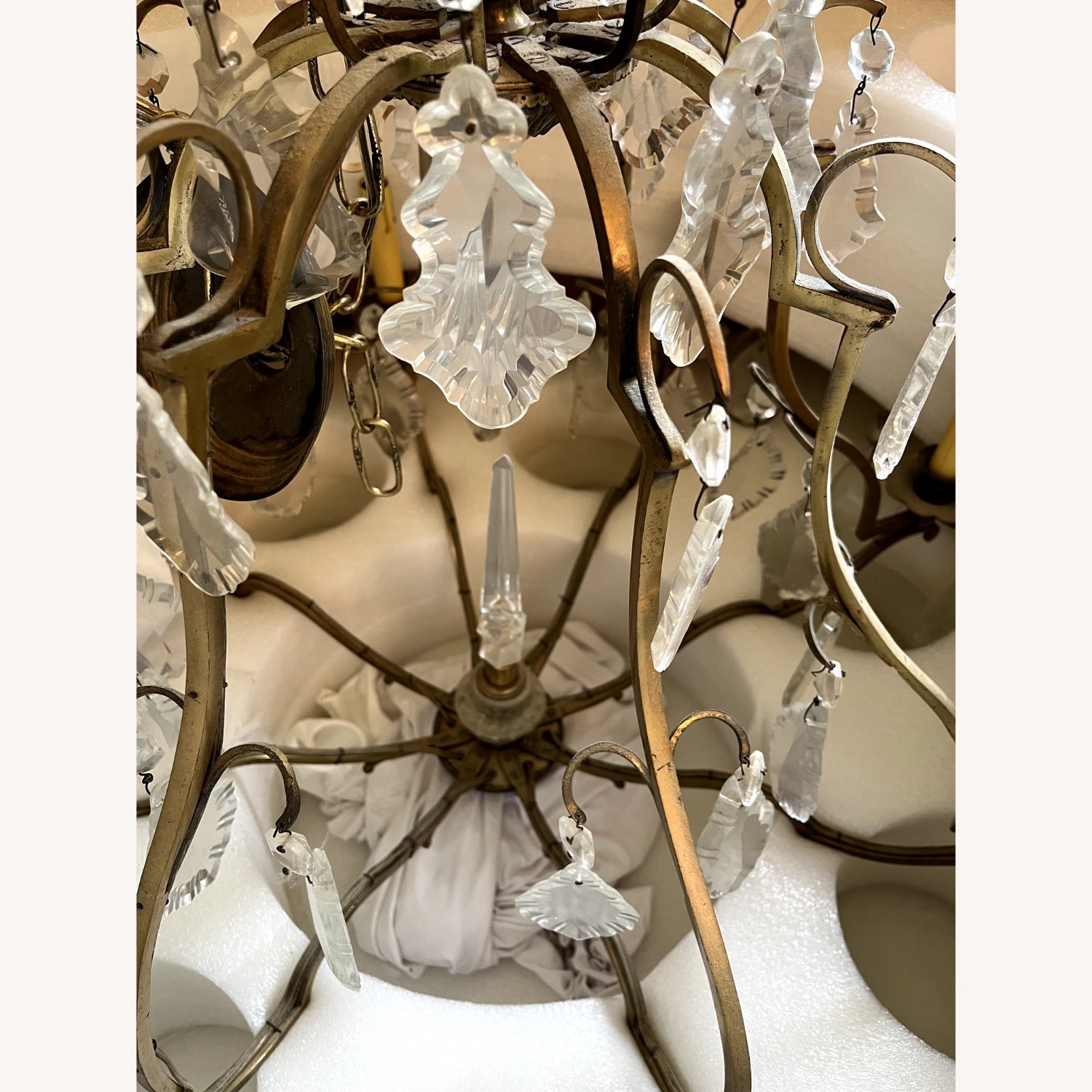 Antique Brass Chandelier with Crystals - image-6