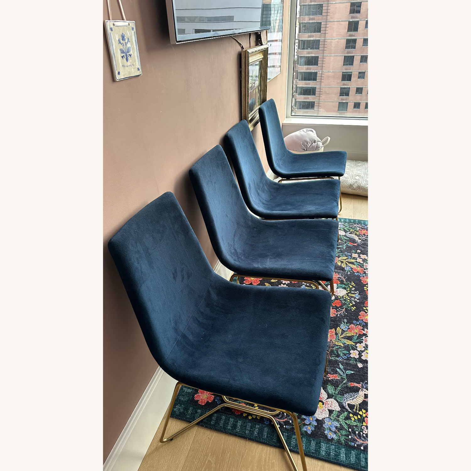 West Elm Slope Dining Chairs, Velvet Ink Blue - image-2
