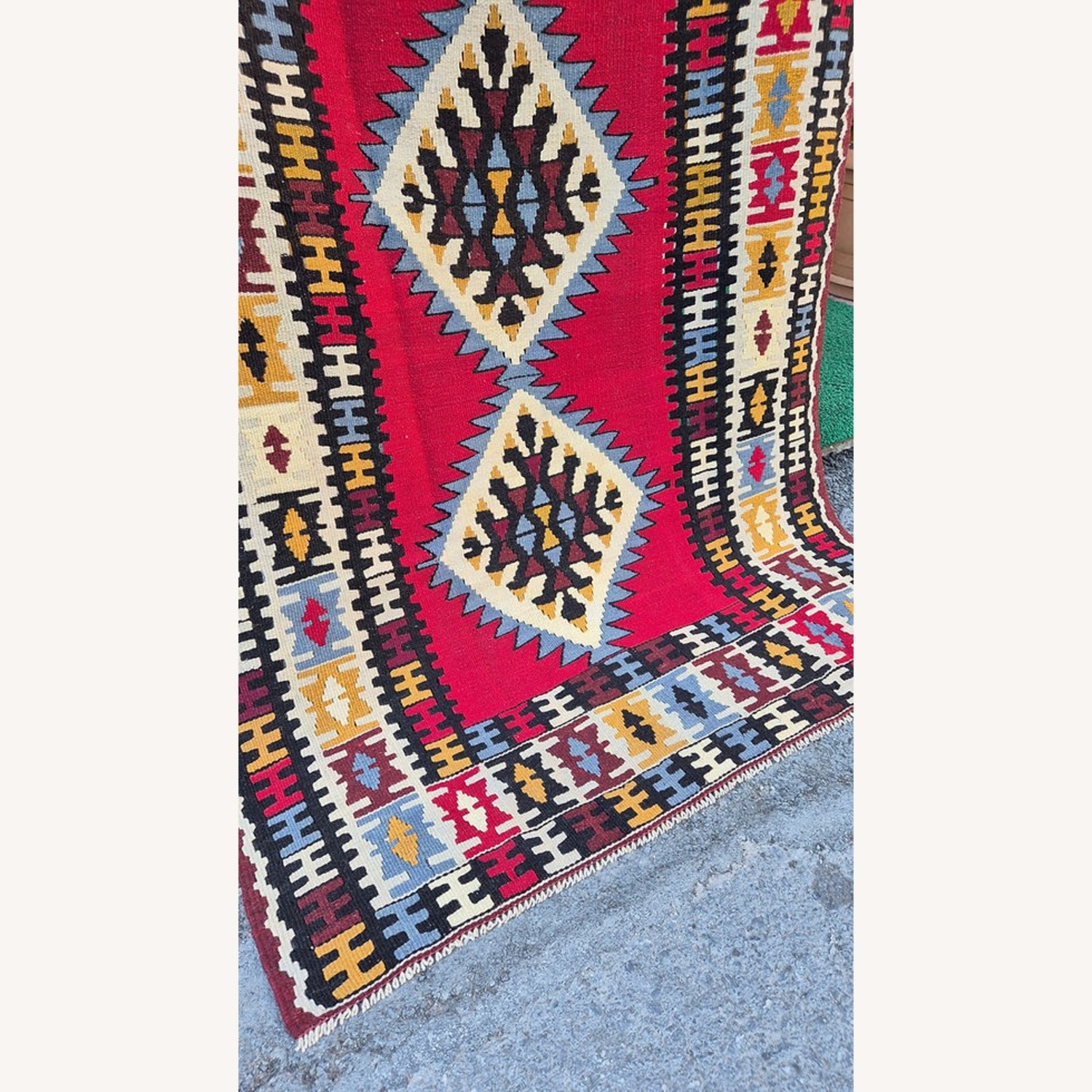 Turkish Handwoven Oushak Accent Flat-Weave Rug - image-7