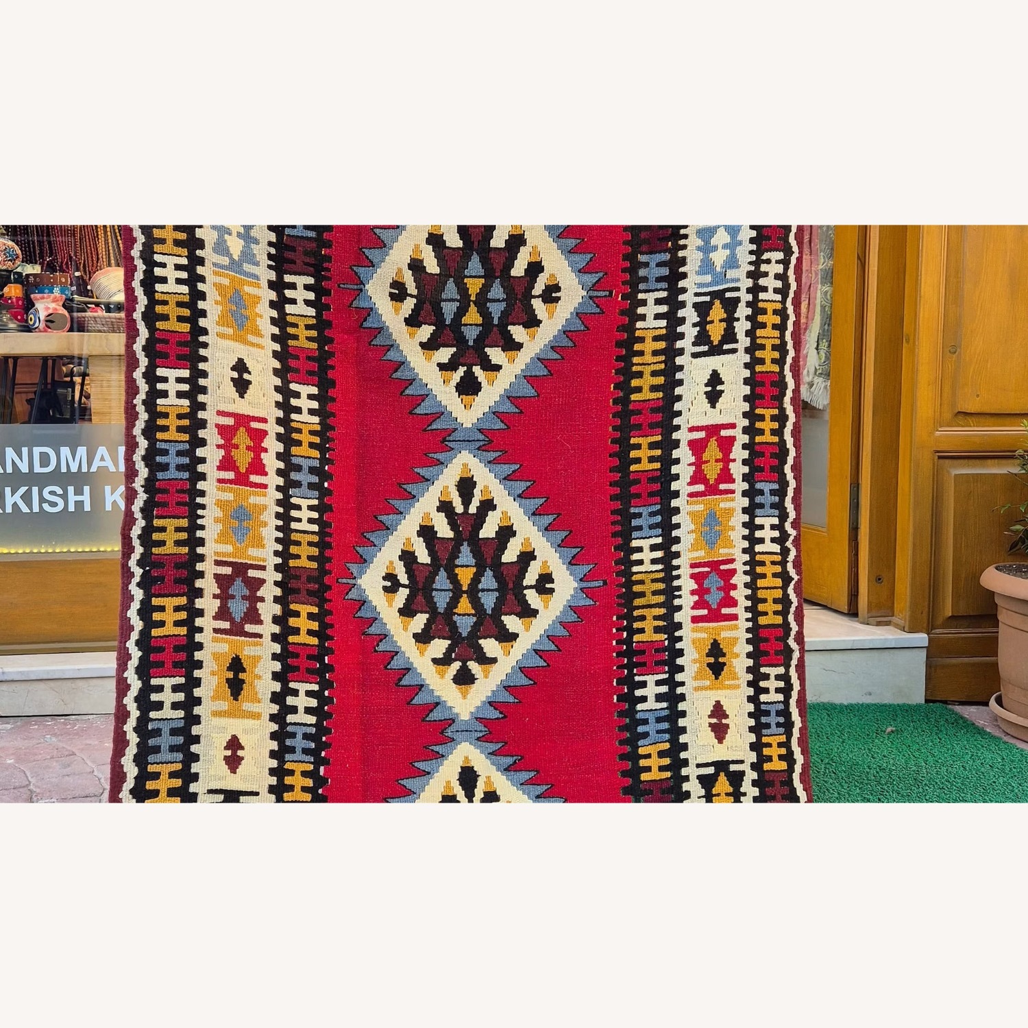 Turkish Handwoven Oushak Accent Flat-Weave Rug - image-4