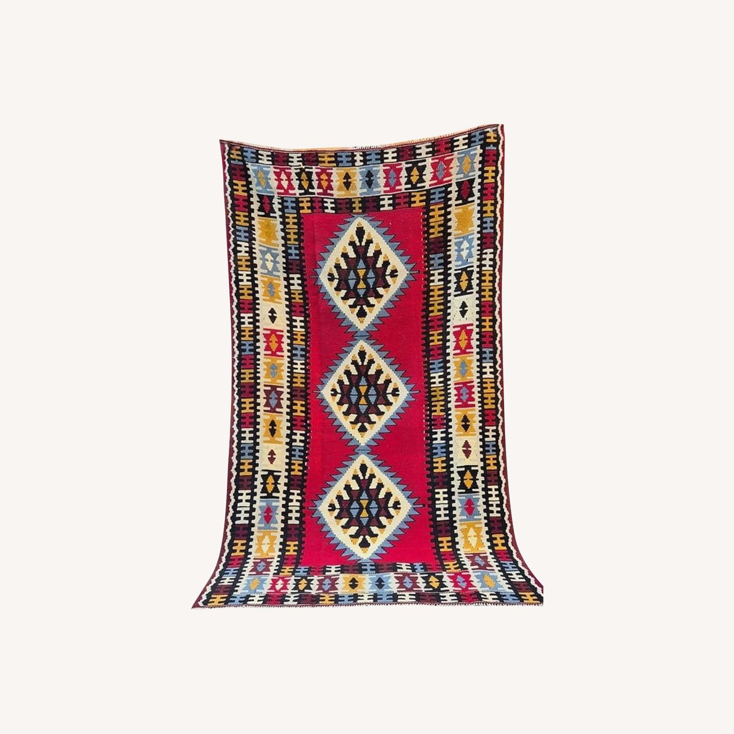 Turkish Handwoven Oushak Accent Flat-Weave Rug - image-0