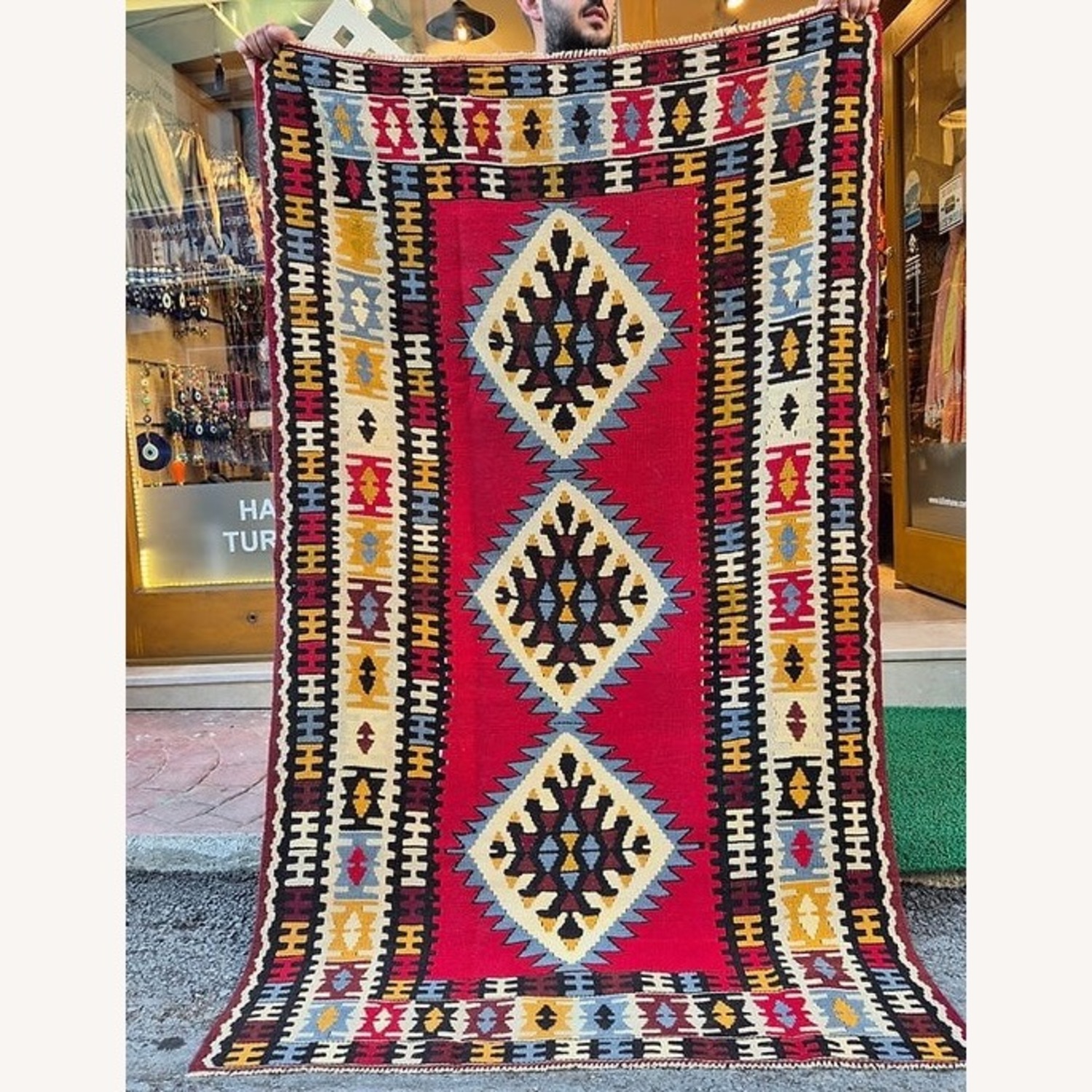 Turkish Handwoven Oushak Accent Flat-Weave Rug - image-9