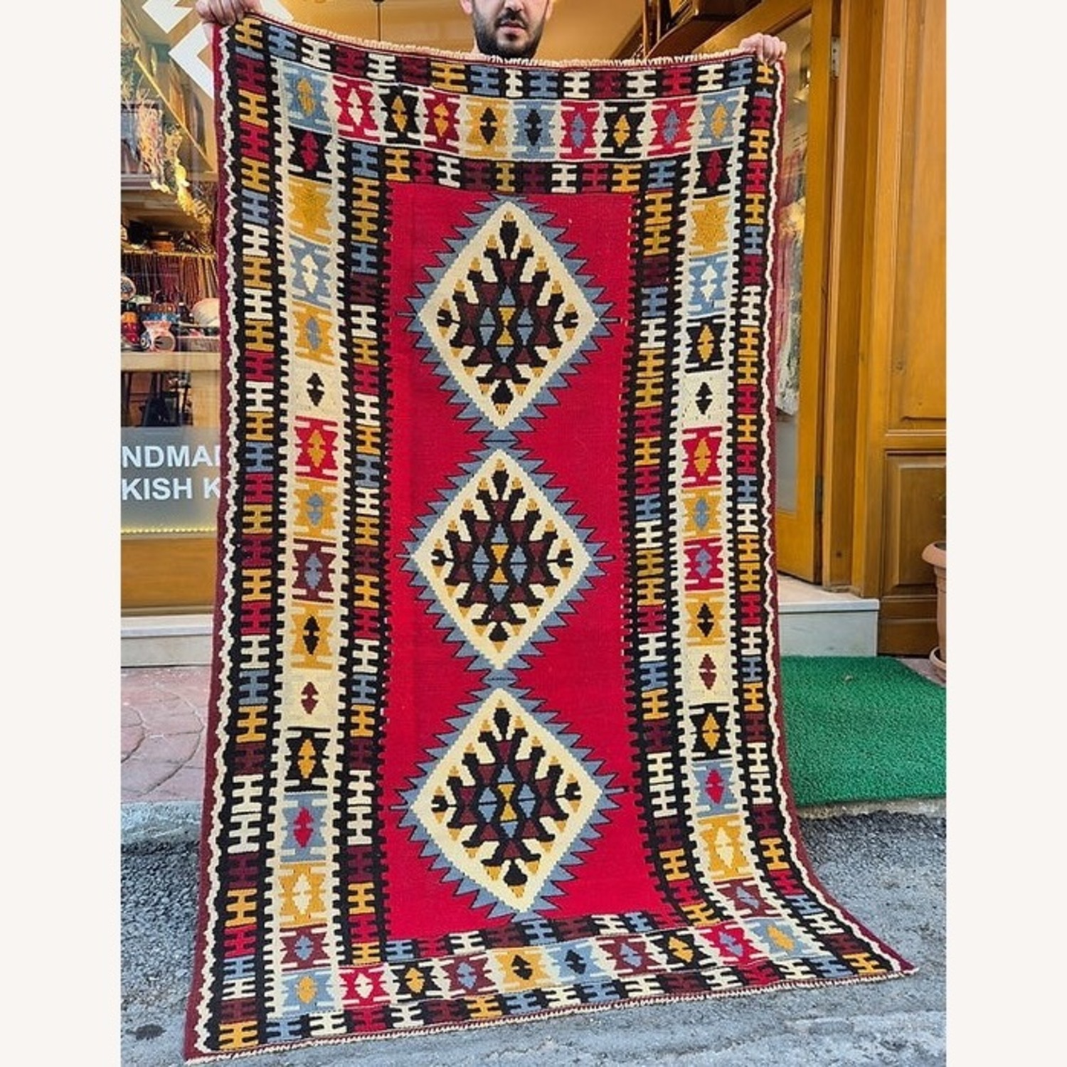 Turkish Handwoven Oushak Accent Flat-Weave Rug - image-8