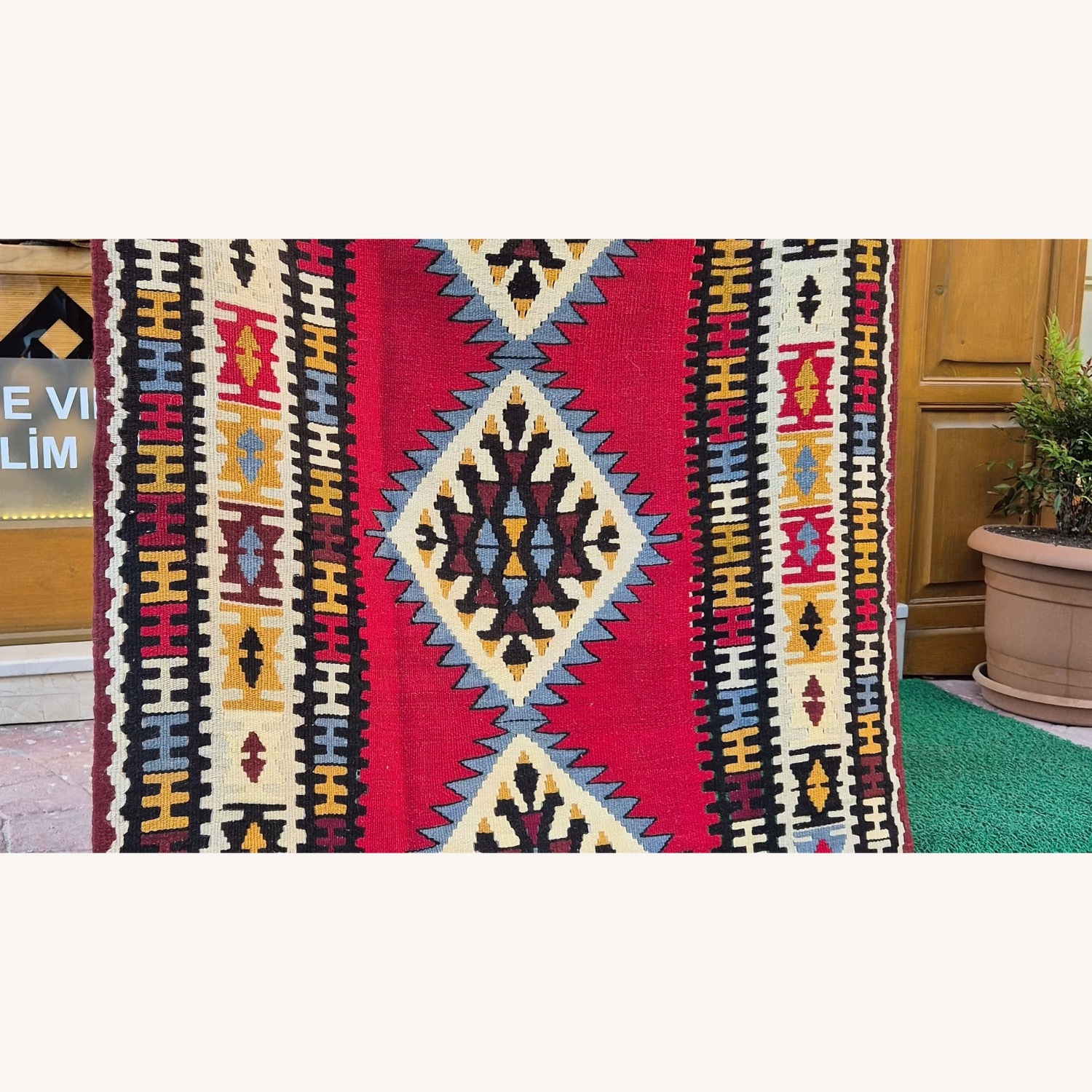 Turkish Handwoven Oushak Accent Flat-Weave Rug - image-3