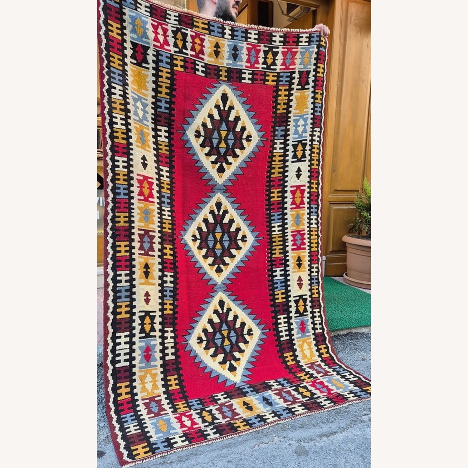 Turkish Handwoven Oushak Accent Flat-Weave Rug - image-6