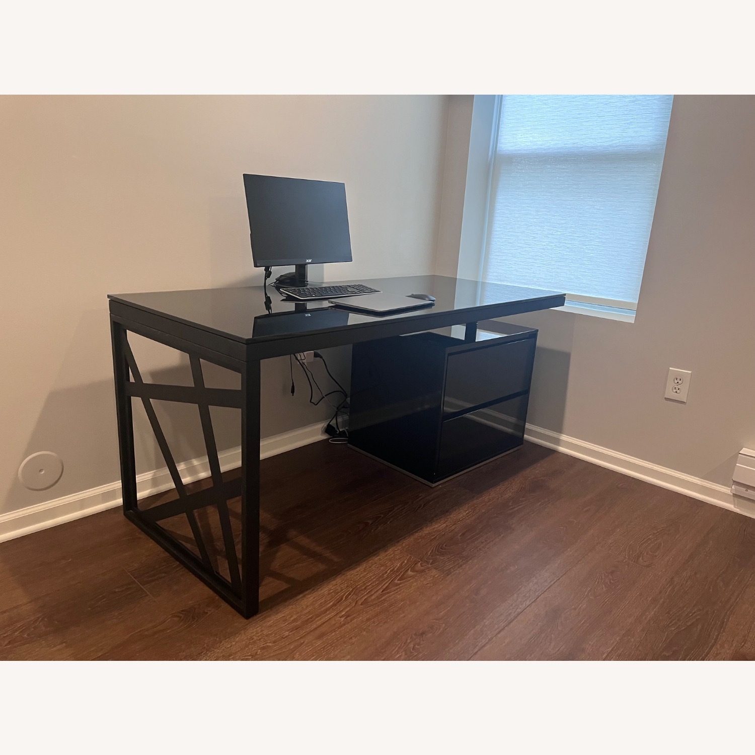 Modern Tempered Glass Office Table with Storage - image-2