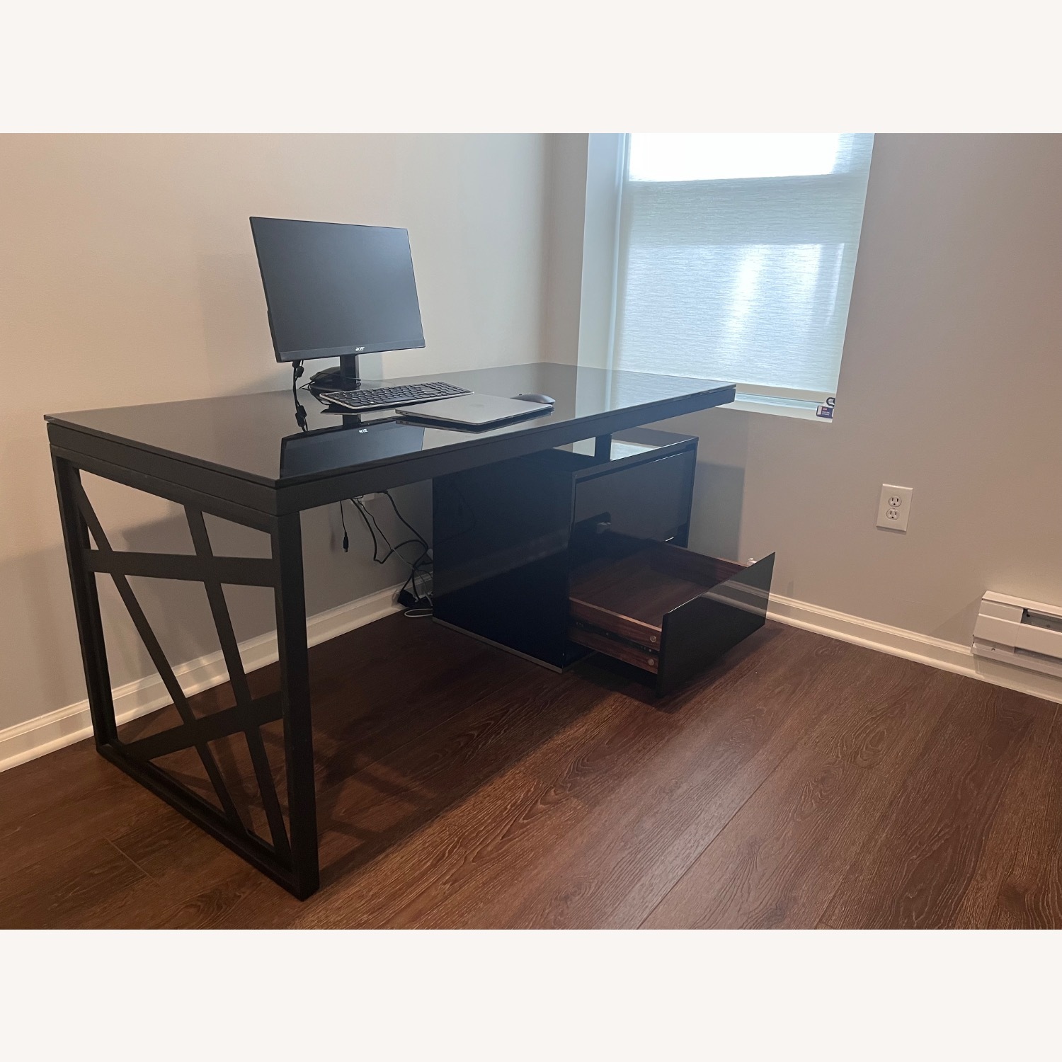 Modern Tempered Glass Office Table with Storage - image-3