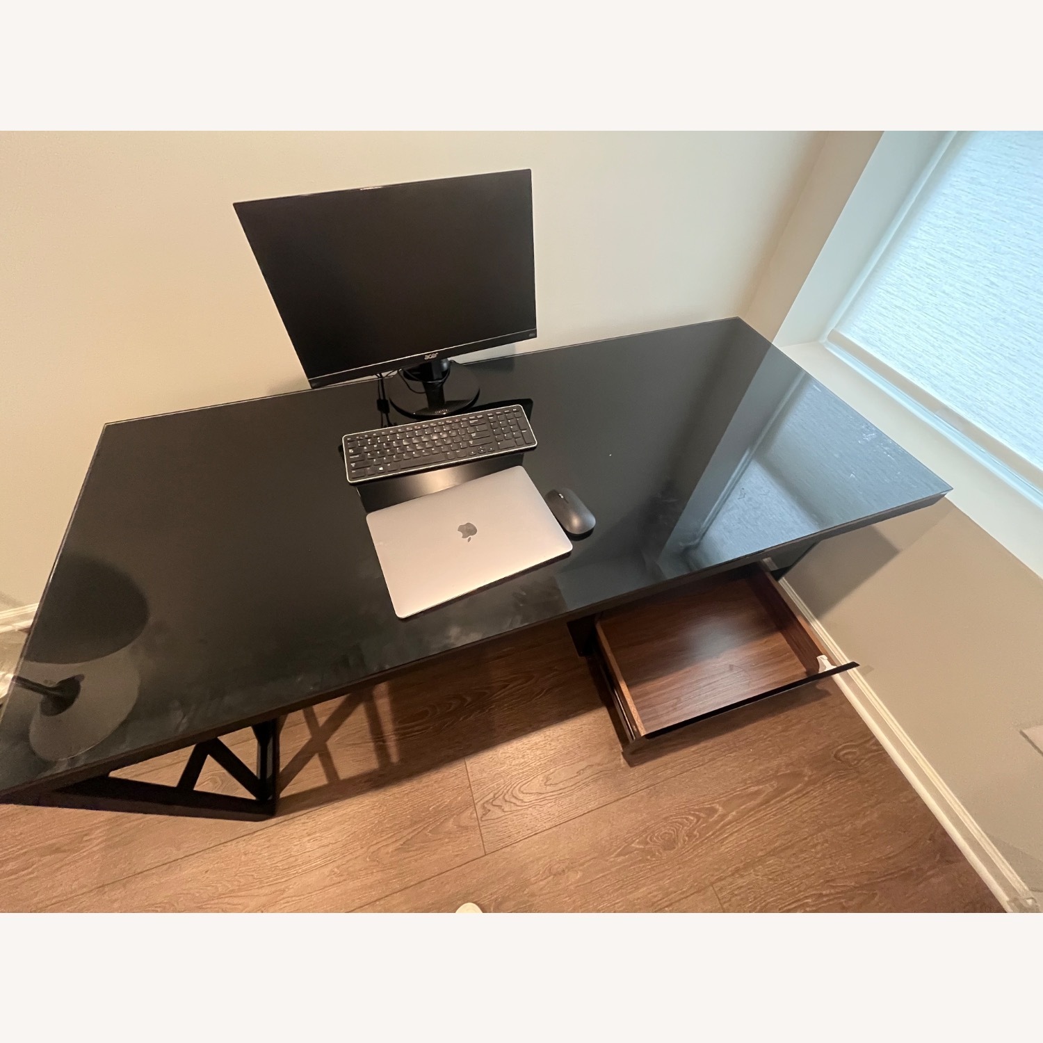 Modern Tempered Glass Office Table with Storage - image-1