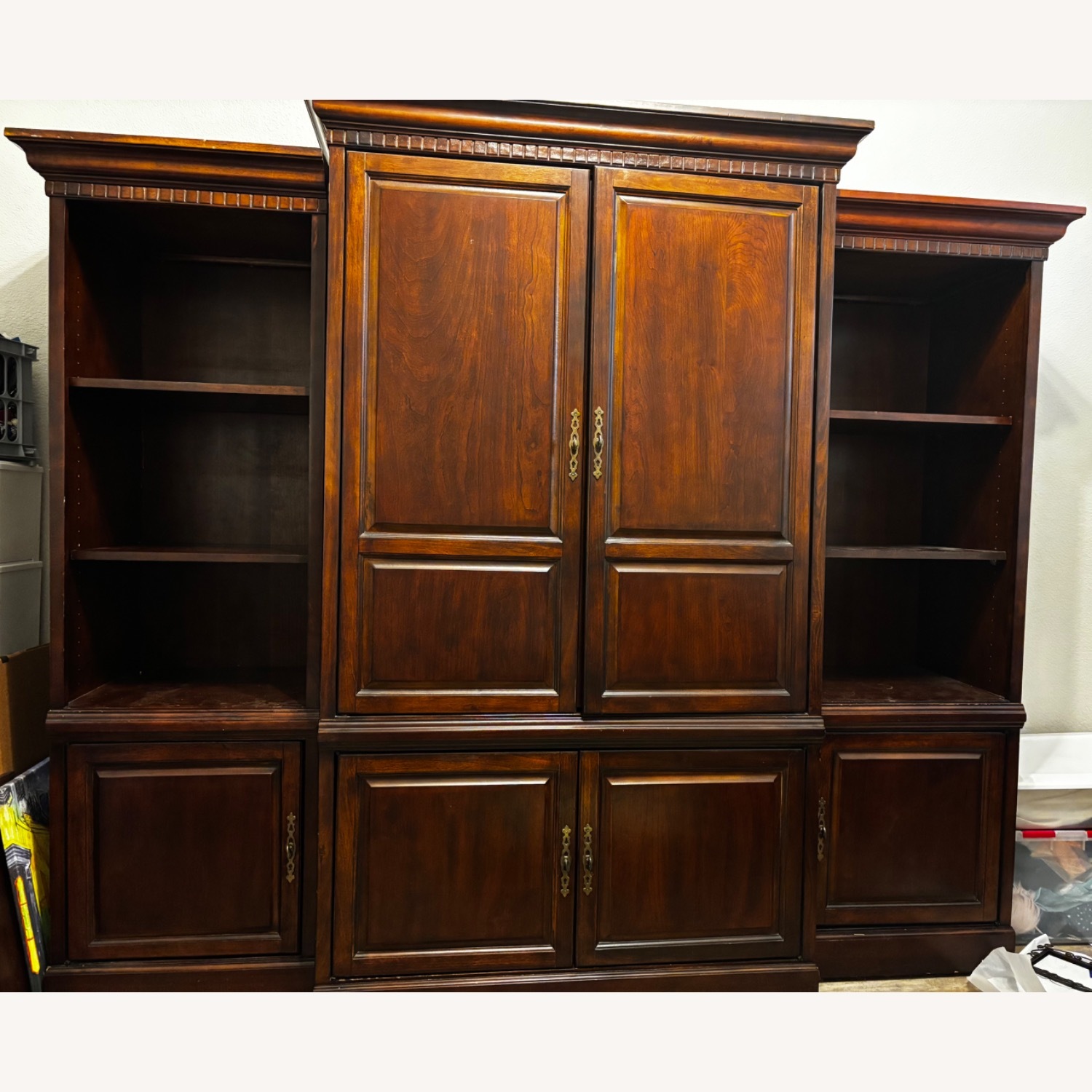 Solid Wood 3 Piece TV Armoire Cabinet with Shelves - image-1
