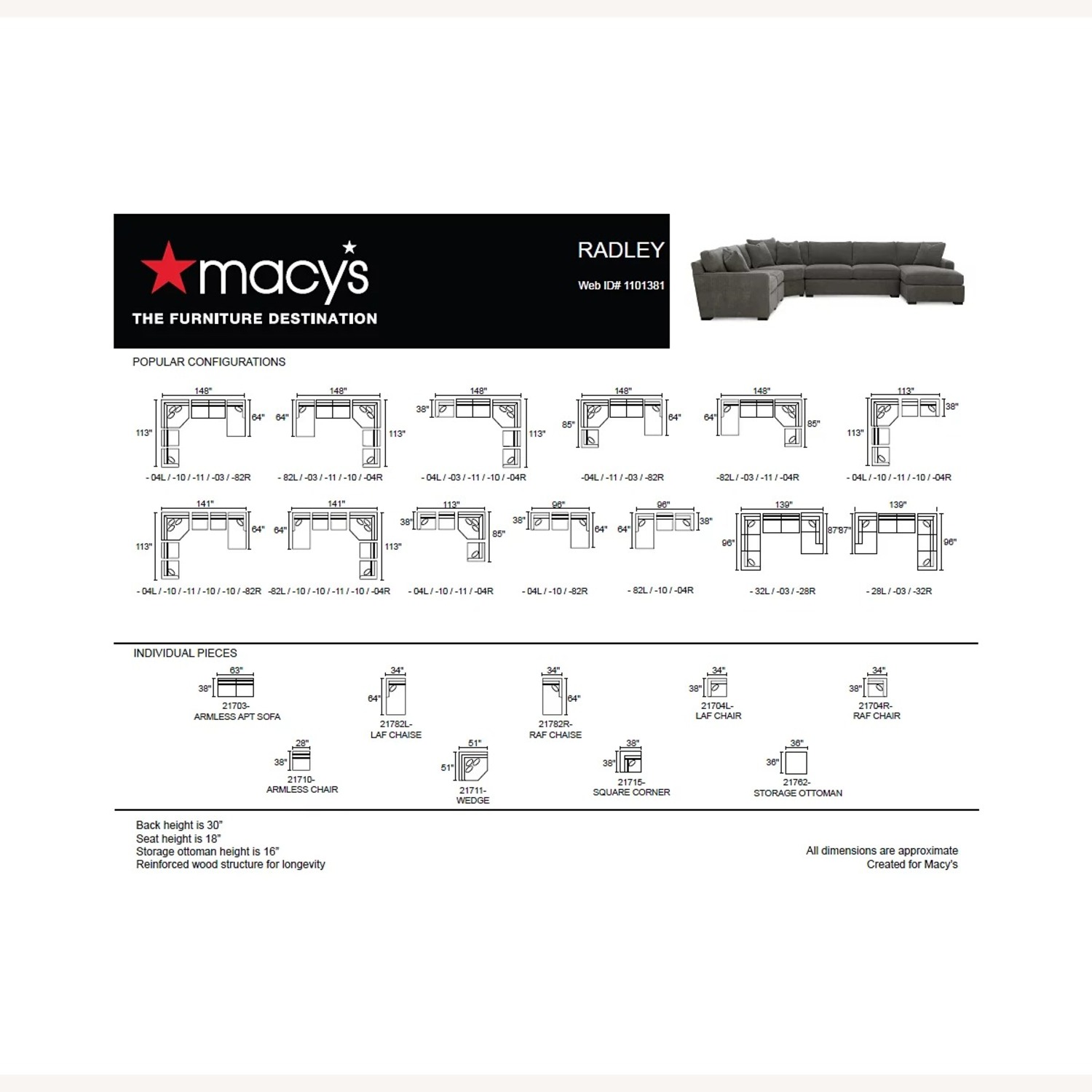 Macy's Radley 7-Piece Fabric Chaise Sectional Sofa - image-1