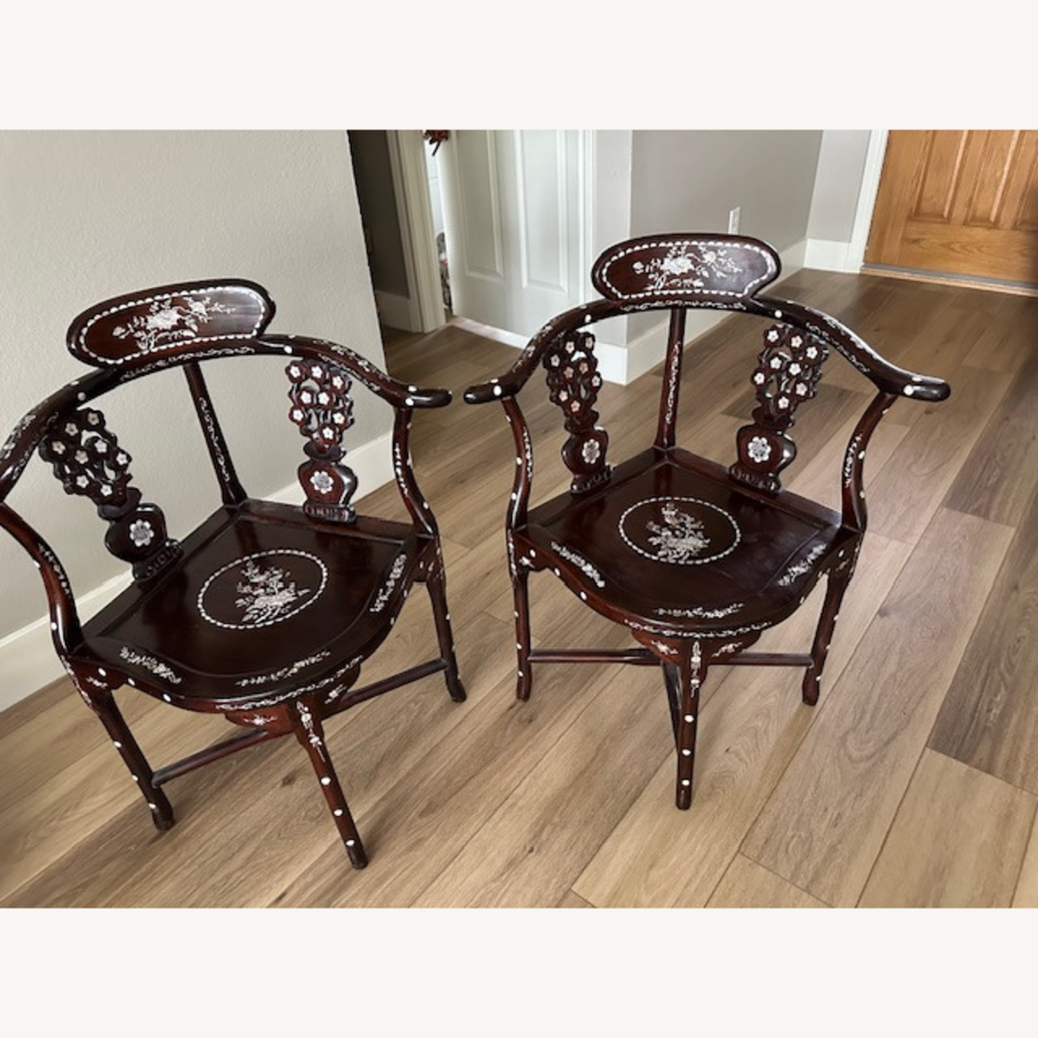 Rosewood Corner Chair with Pearl Landscapes - image-1