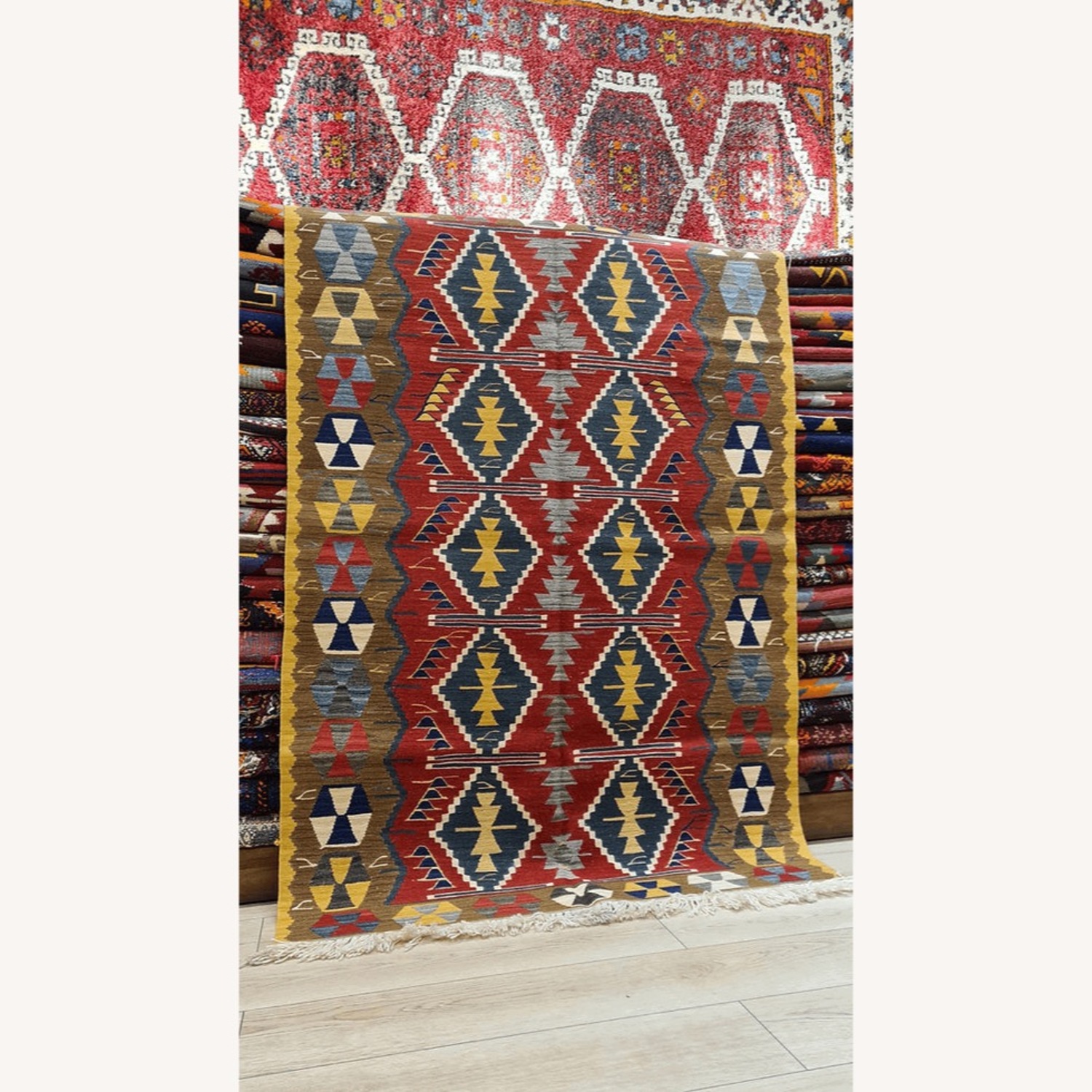 Handwoven Oushak Geometric Wool Rug Kilim Couture - image-6