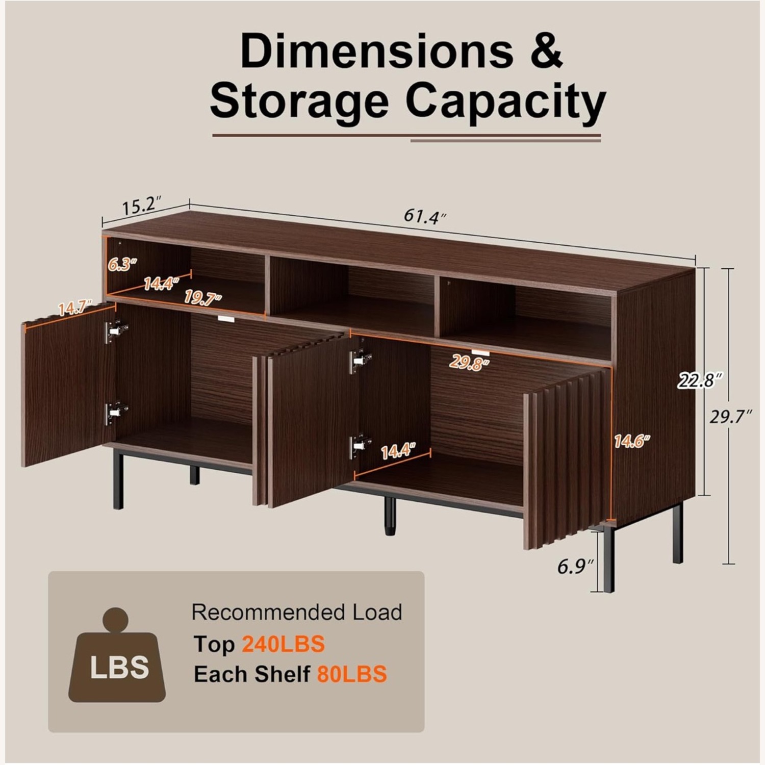 Mid Century Modern Sideboard Buffet Cabinet - image-2
