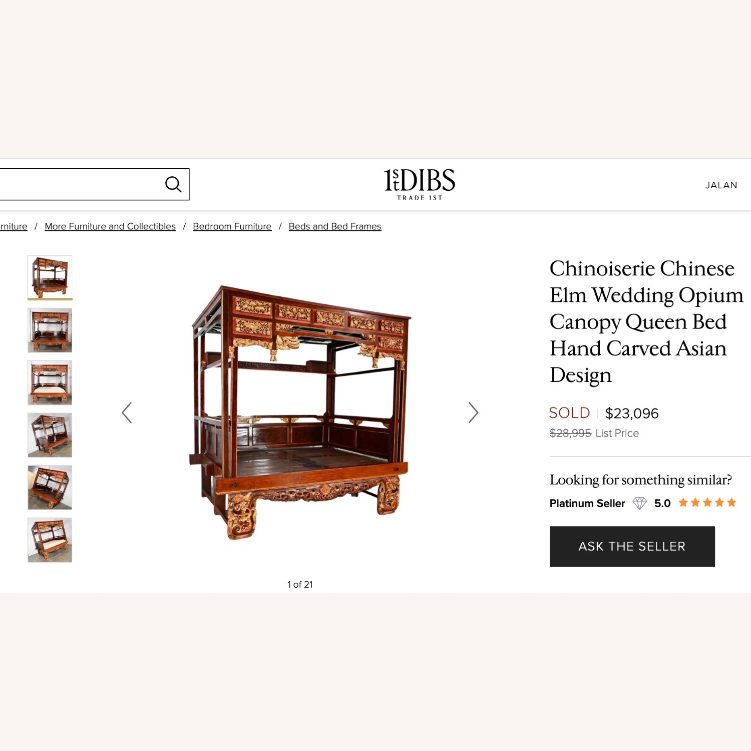 Chinoiserie Bed Hand Carved - image-1