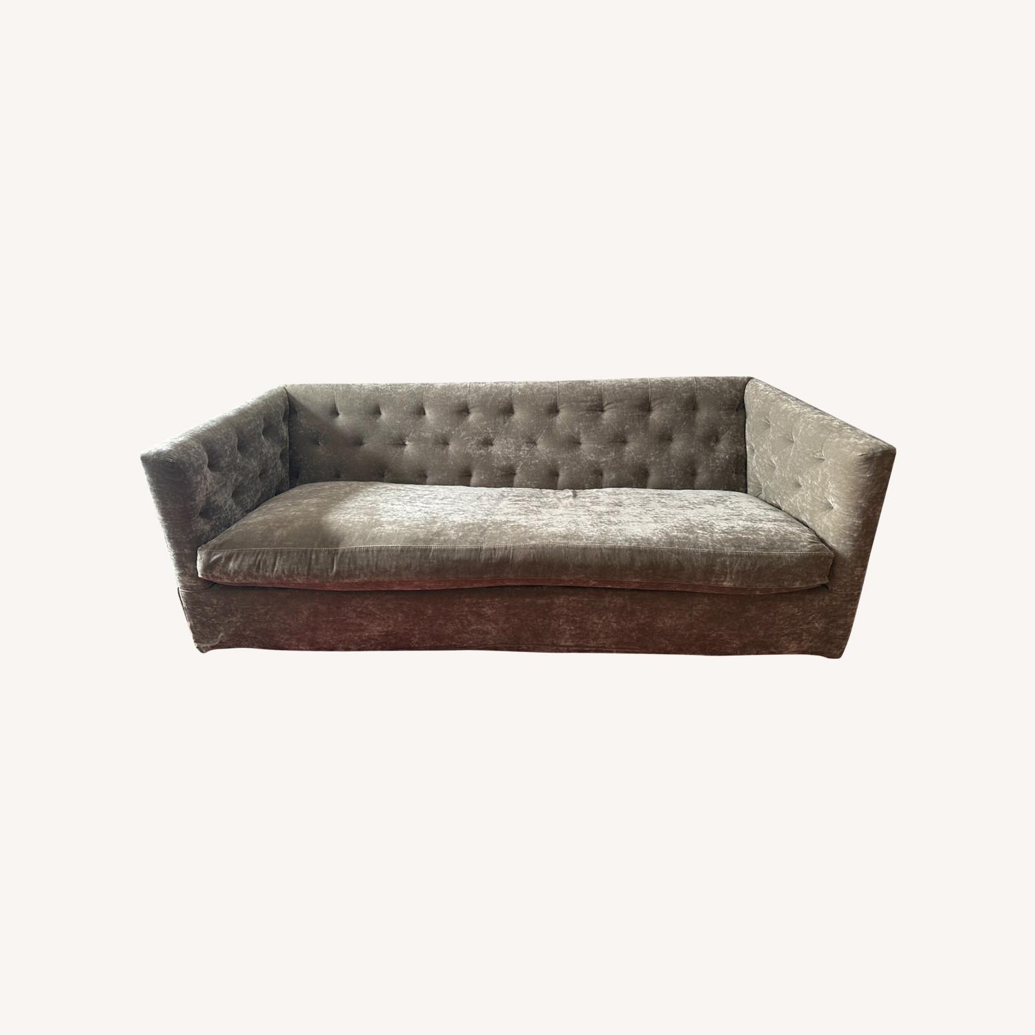 Custom Tufted Velvet Sofa in Silvery Taupe - image-0