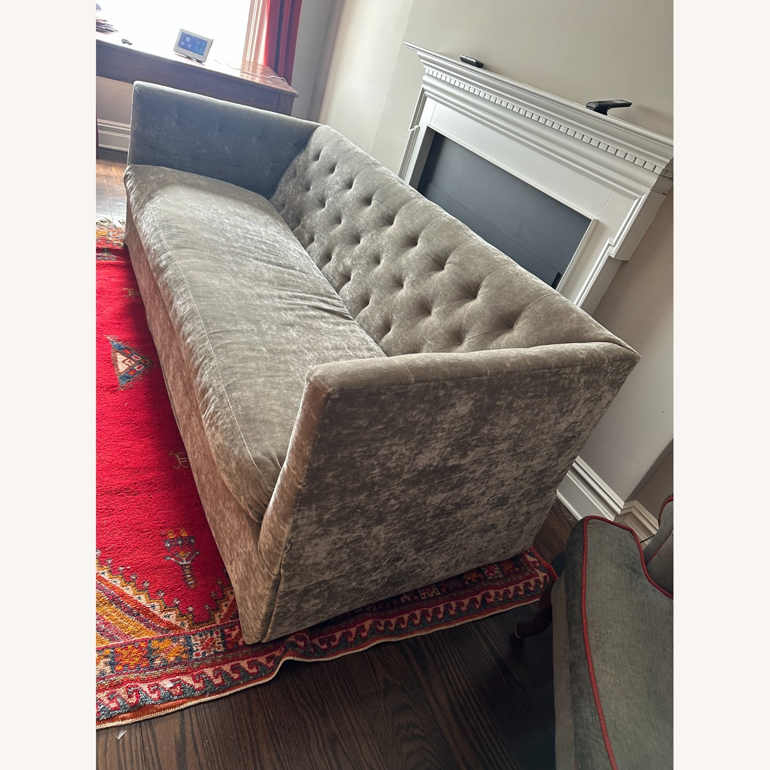 Custom Tufted Velvet Sofa in Silvery Taupe - image-3