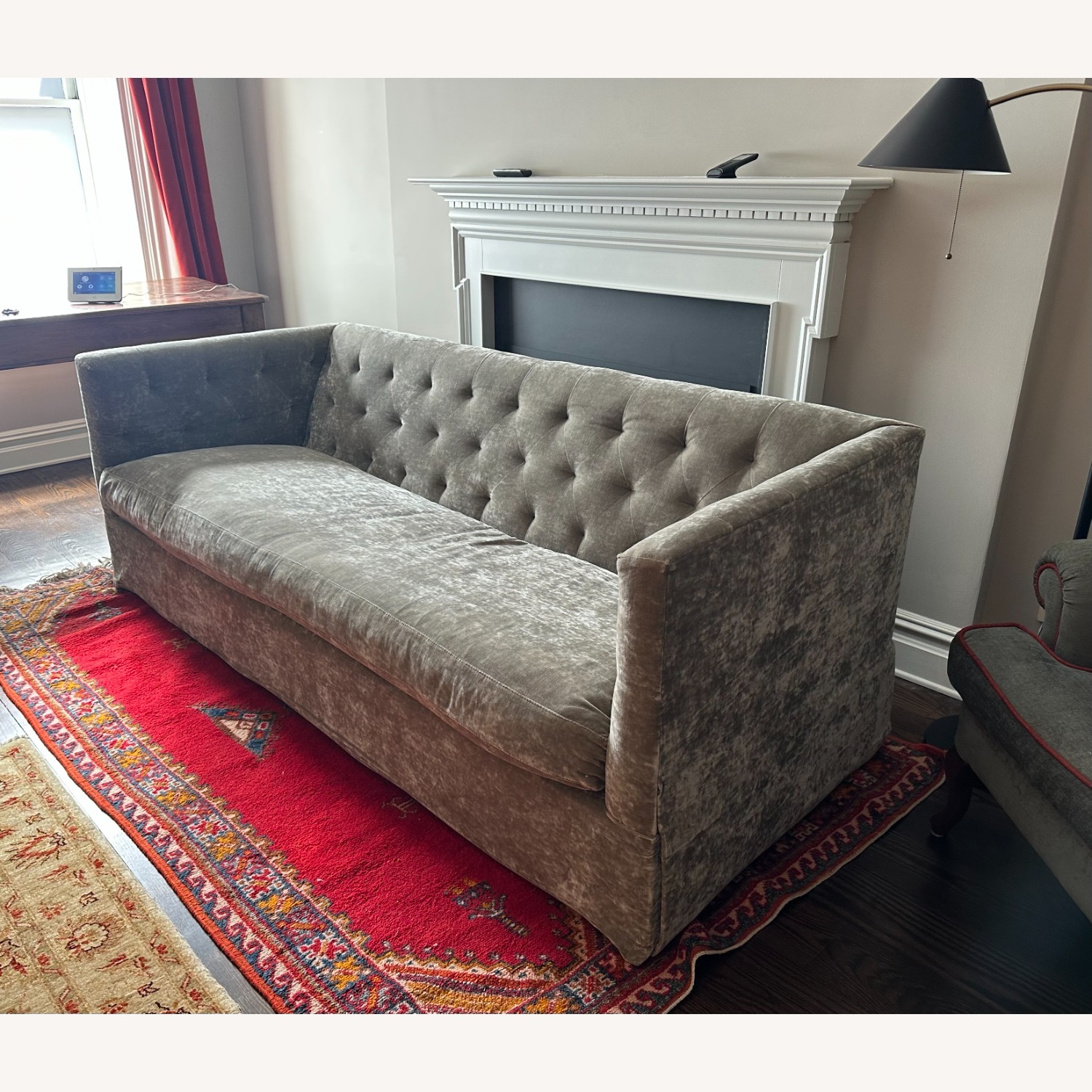 Custom Tufted Velvet Sofa in Silvery Taupe - image-2