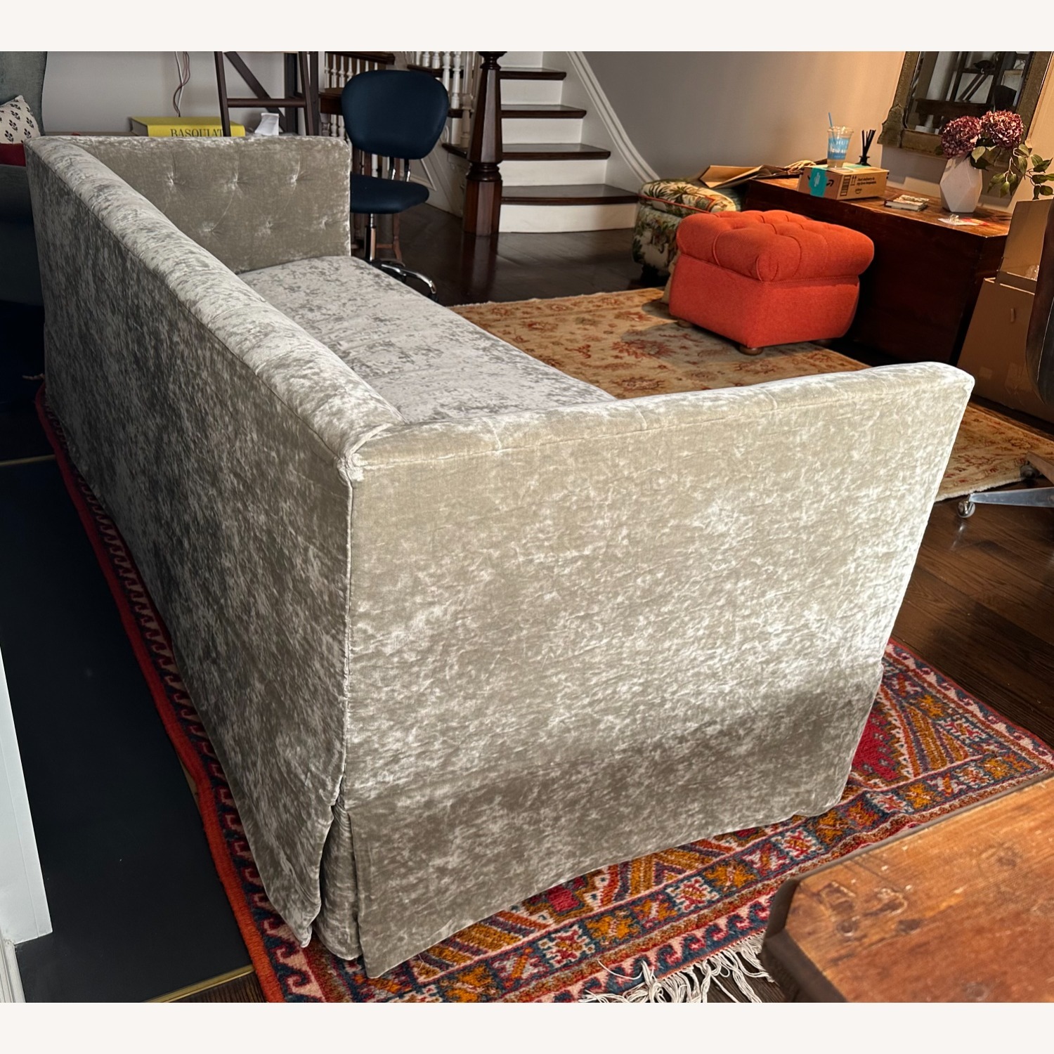 Custom Tufted Velvet Sofa in Silvery Taupe - image-4