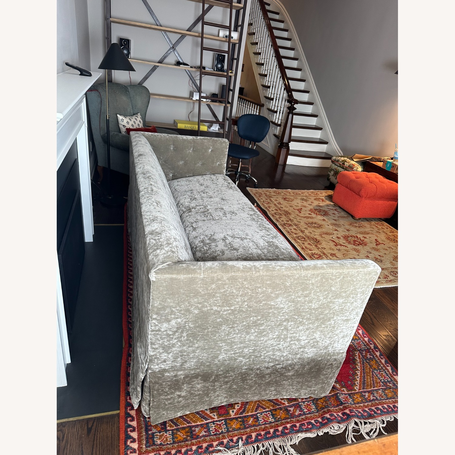 Custom Tufted Velvet Sofa in Silvery Taupe - image-5