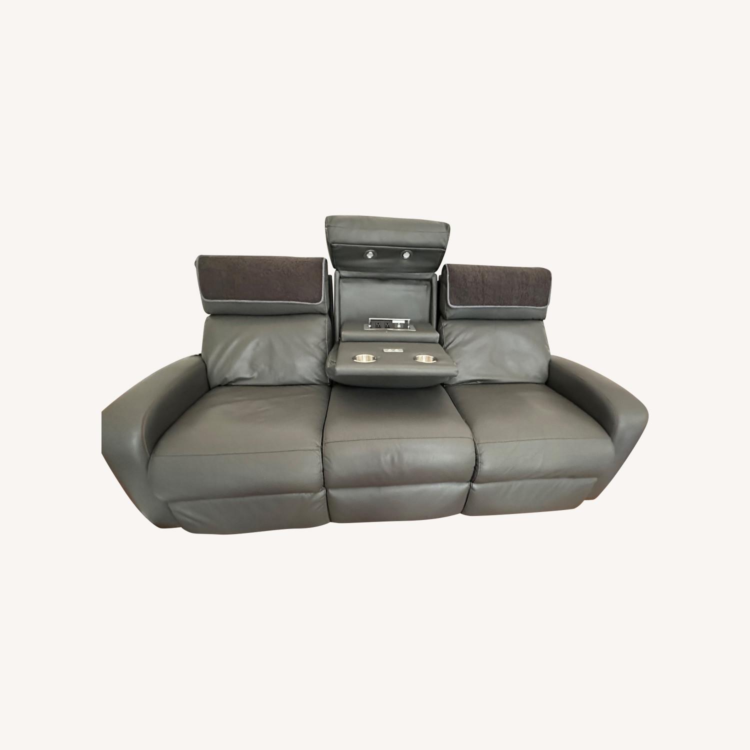 Power Leather Sofa Recliner with Drop Down Console - image-0