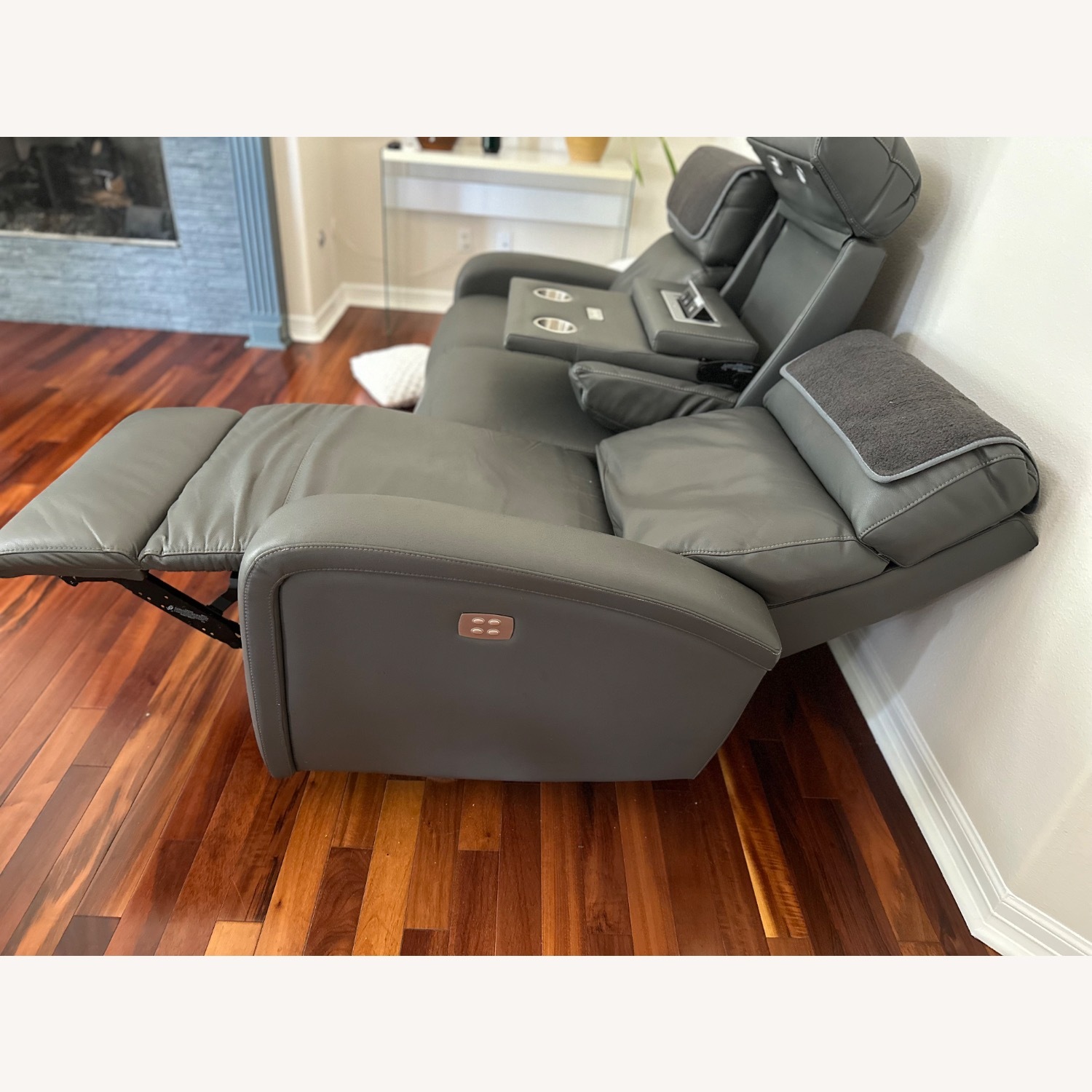 Power Leather Sofa Recliner with Drop Down Console - image-1