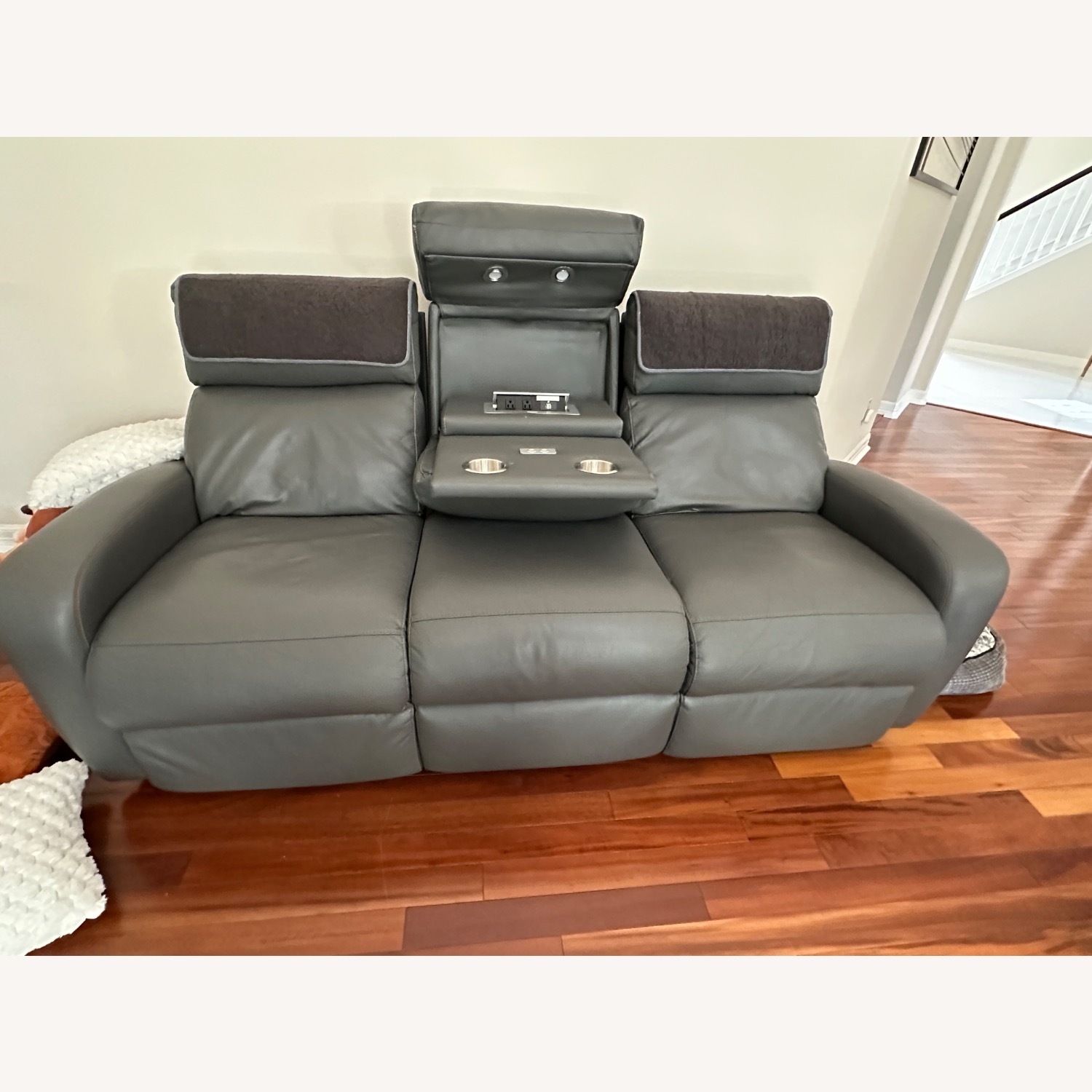 Power Leather Sofa Recliner with Drop Down Console - image-3