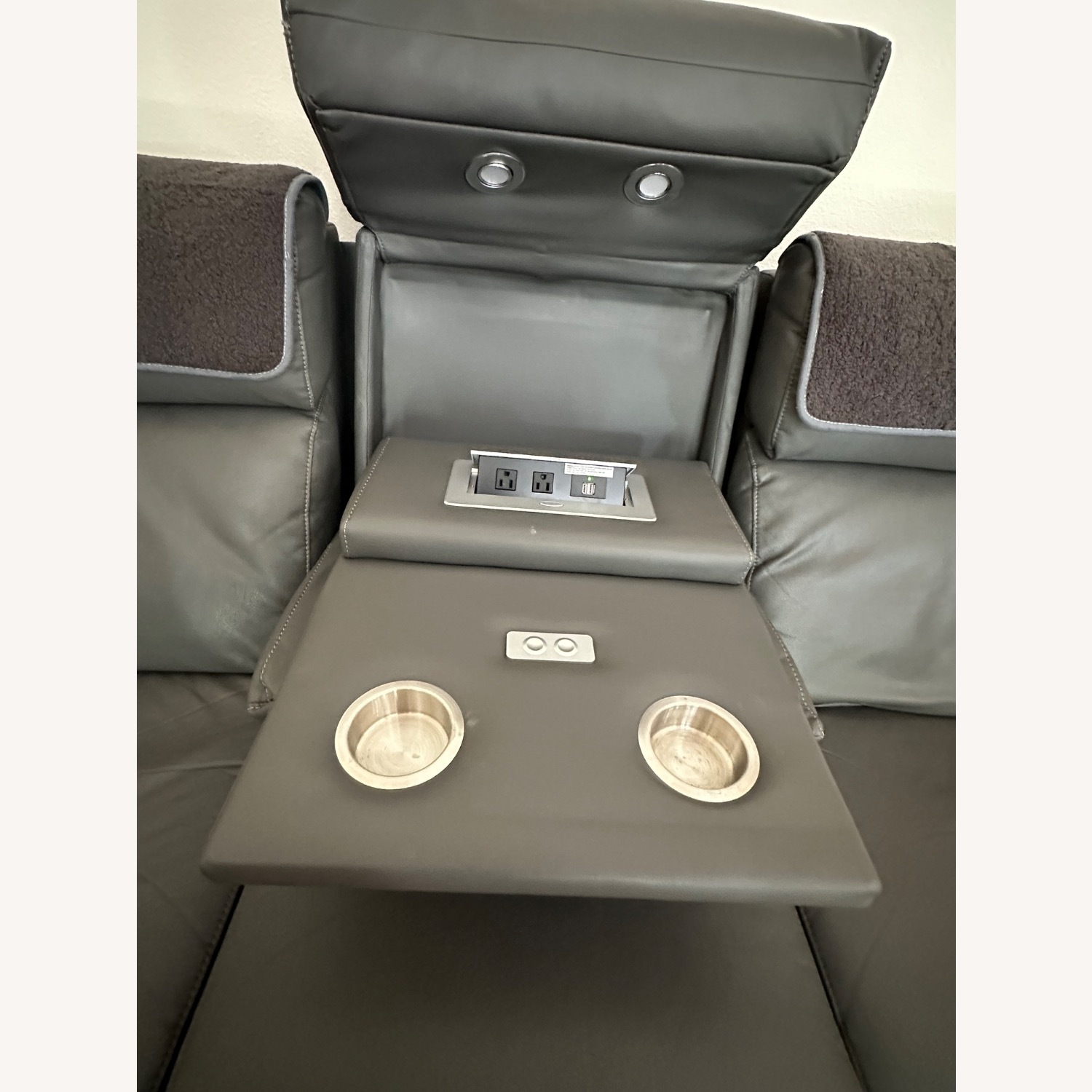Power Leather Sofa Recliner with Drop Down Console - image-4