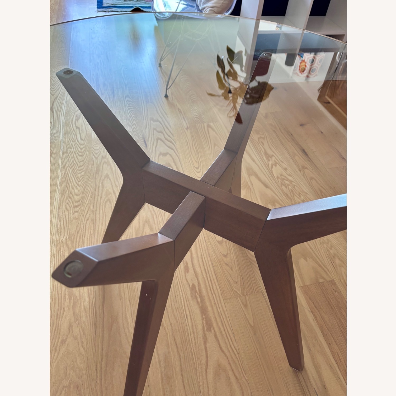 Glass & Wood Round Dining Table with 4 Chairs - image-8