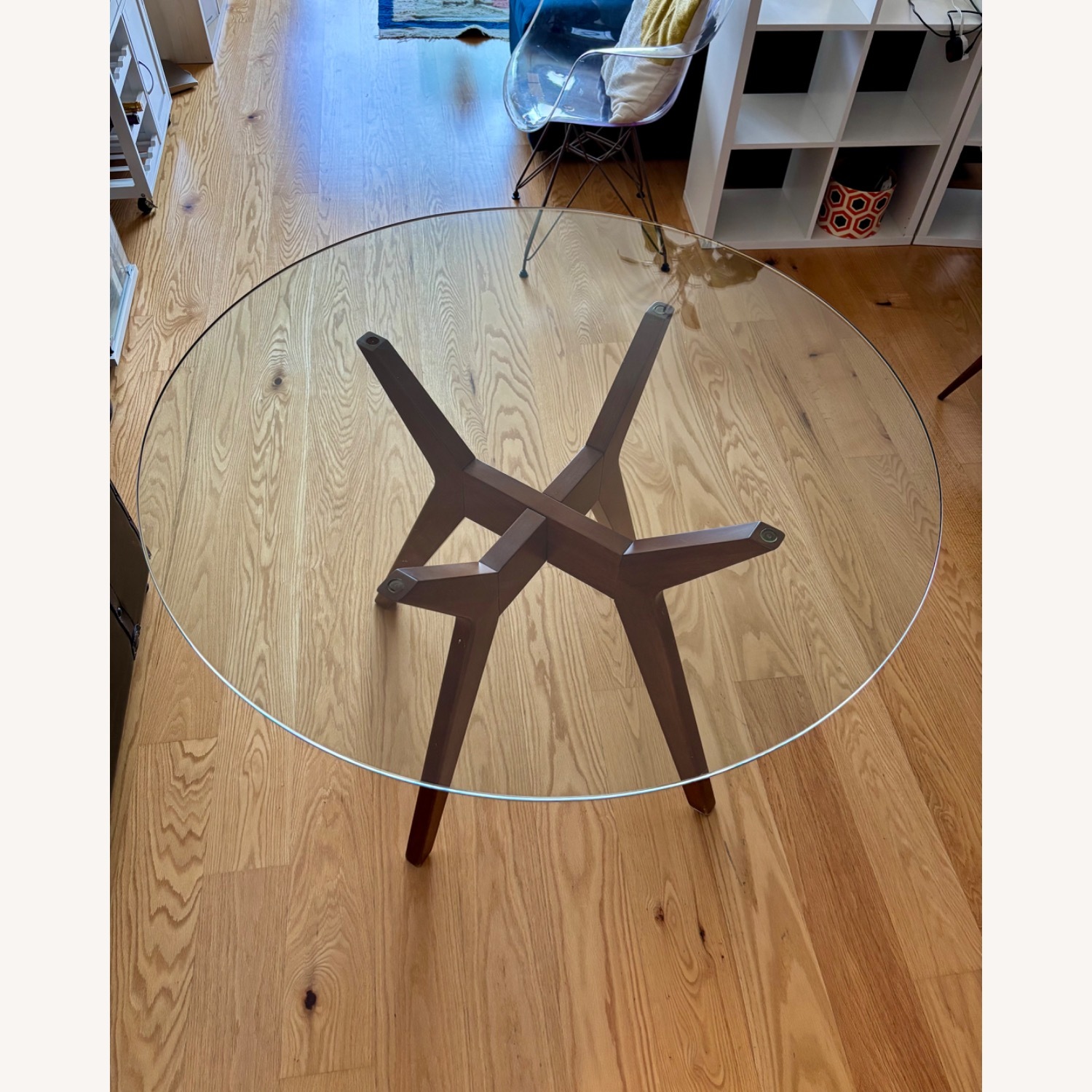 Glass & Wood Round Dining Table with 4 Chairs - image-5