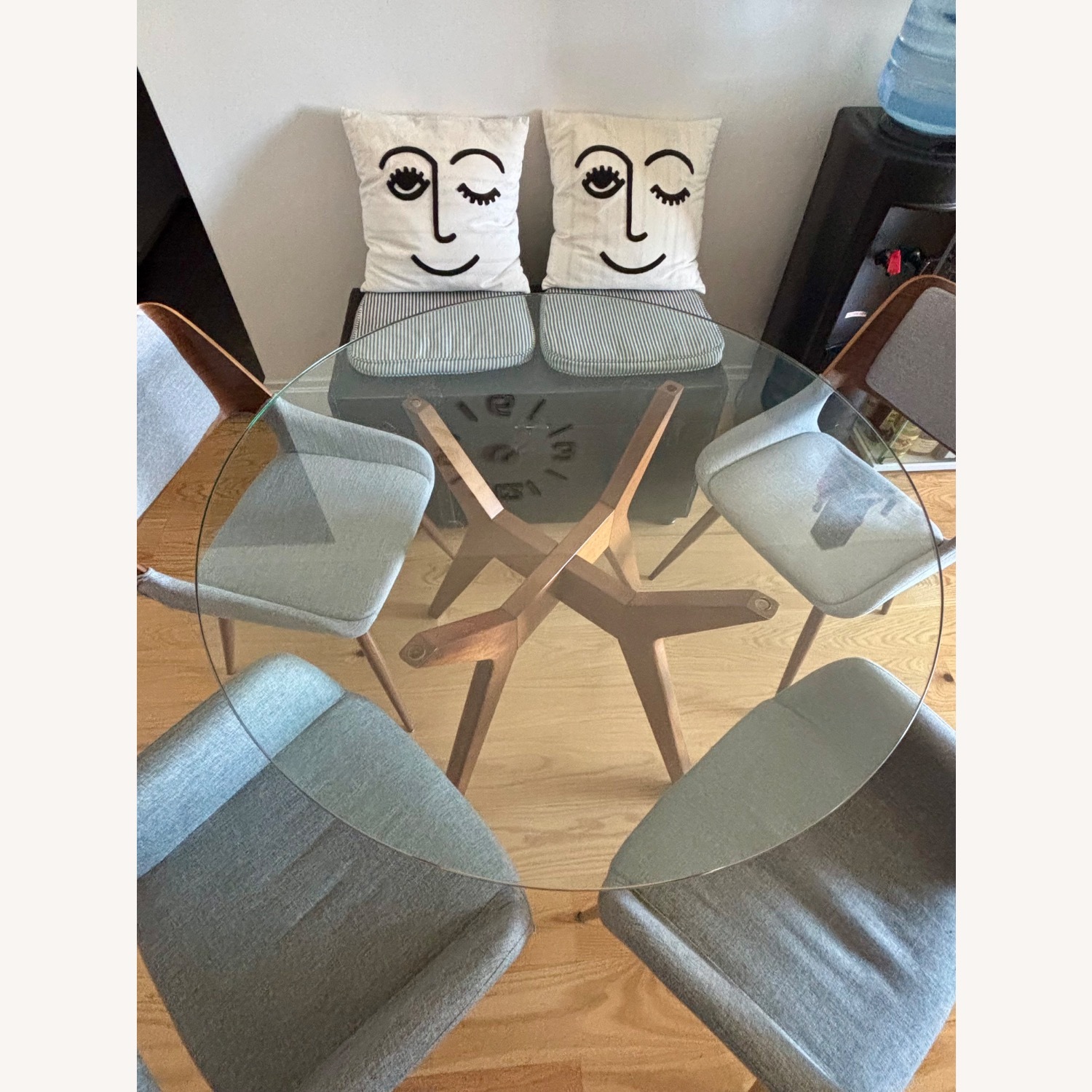 Glass & Wood Round Dining Table with 4 Chairs - image-2