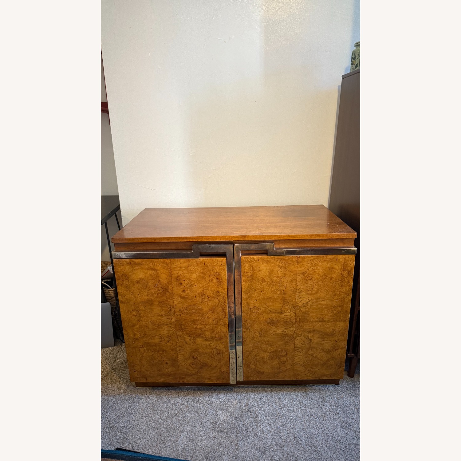 Vintage Mid-Century Burl Wood Media Unit - image-1
