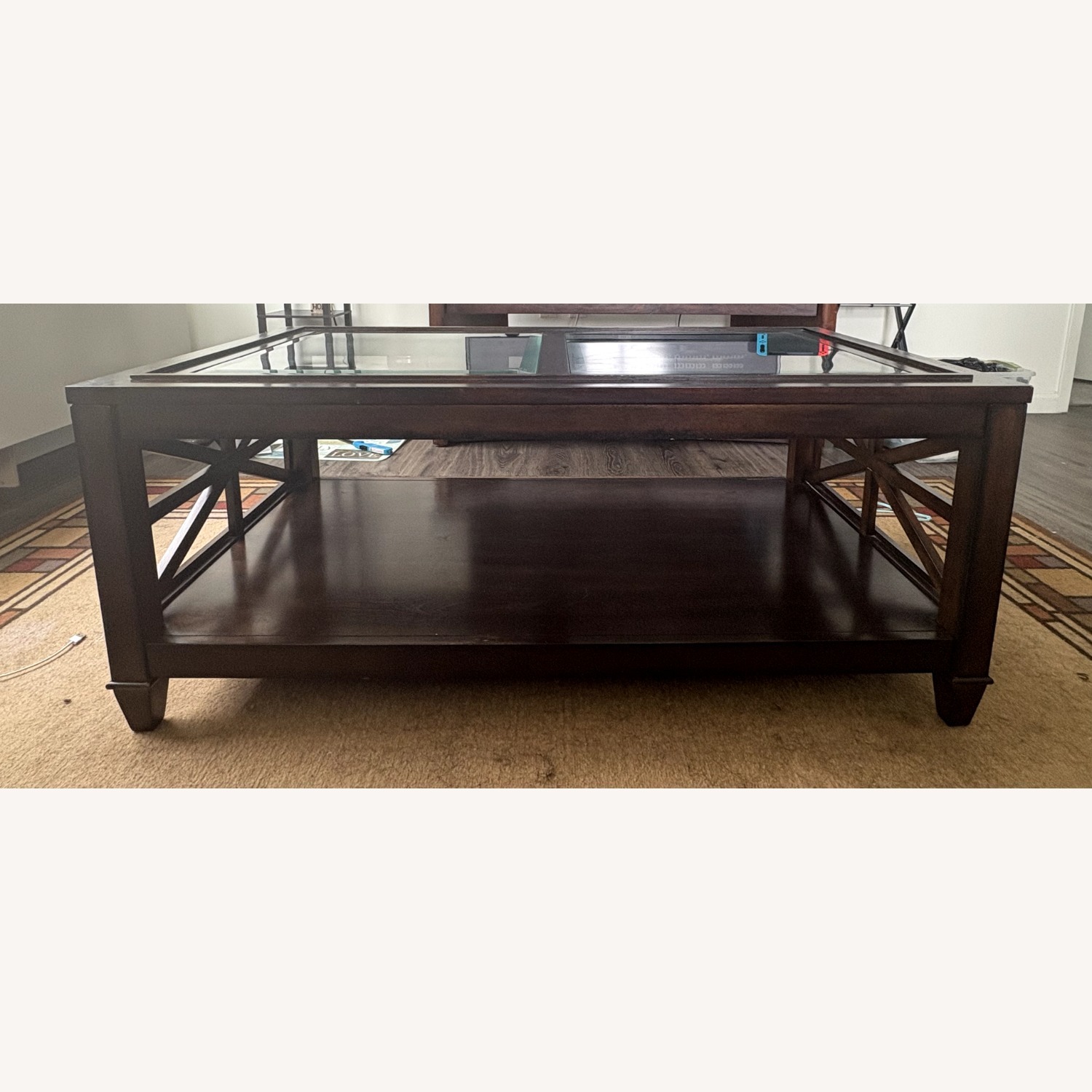 Dark Brown Wood Glass Top Coffee Table - image-1