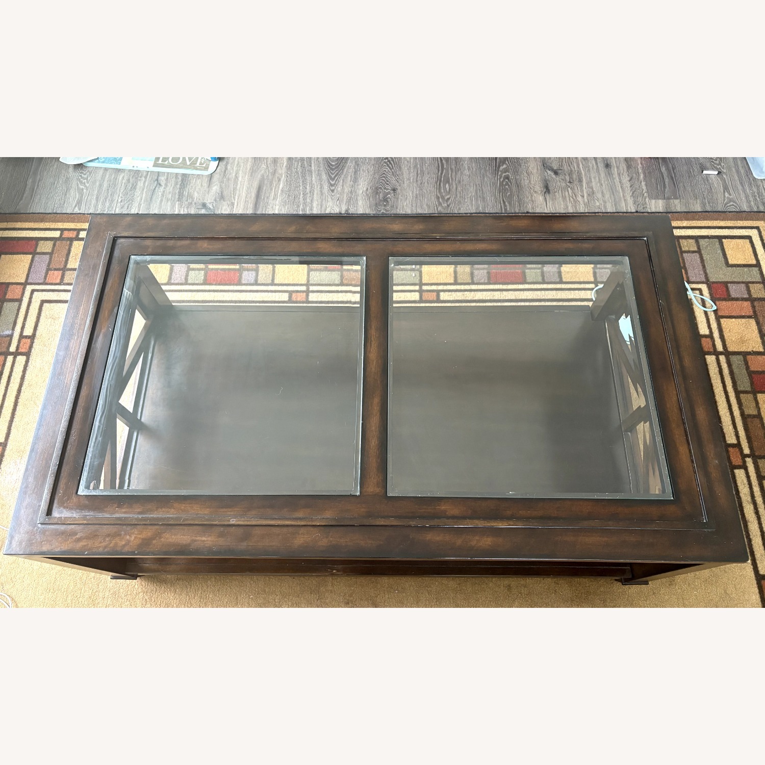 Dark Brown Wood Glass Top Coffee Table - image-2