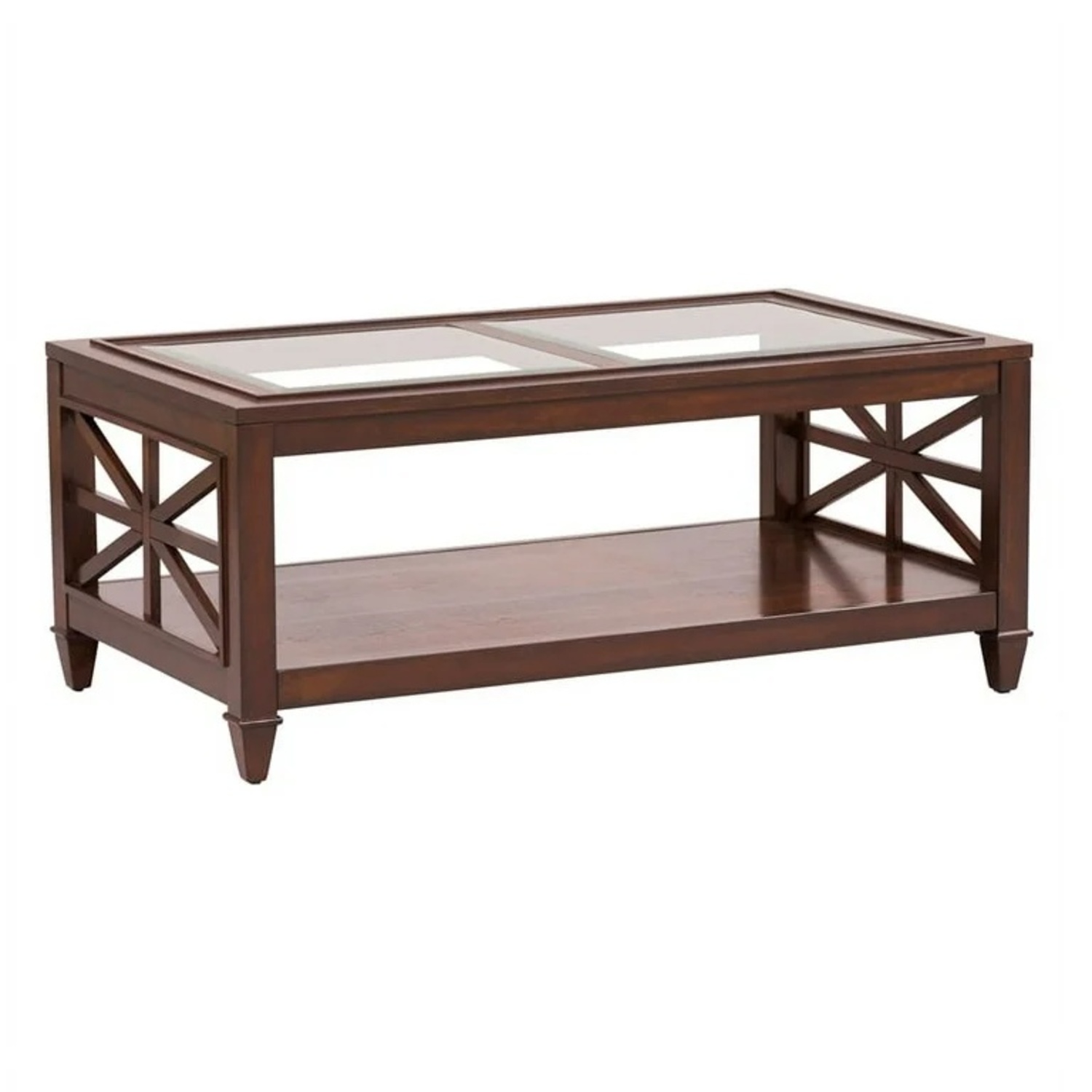 Dark Brown Wood Glass Top Coffee Table - image-4