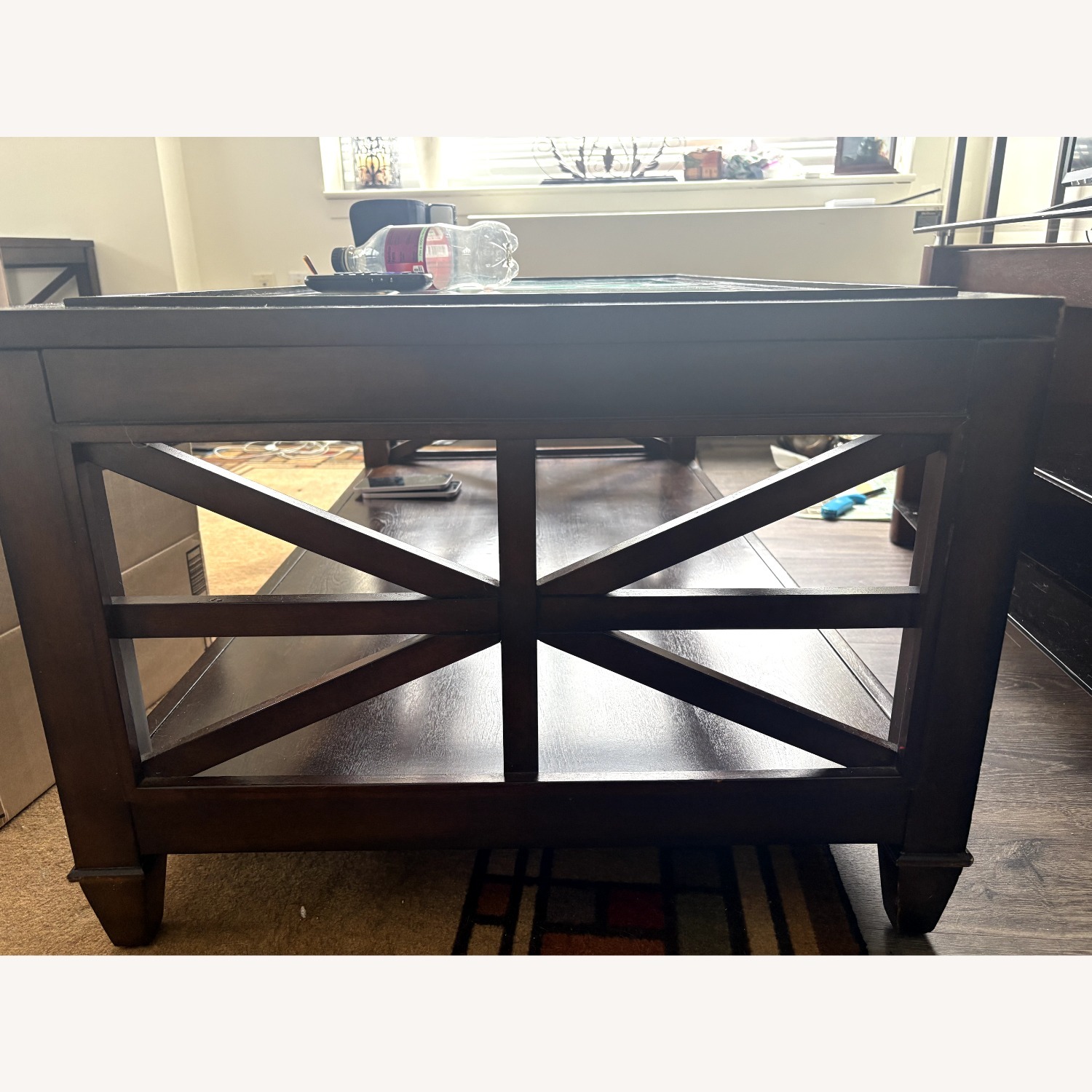 Dark Brown Wood Glass Top Coffee Table - image-3