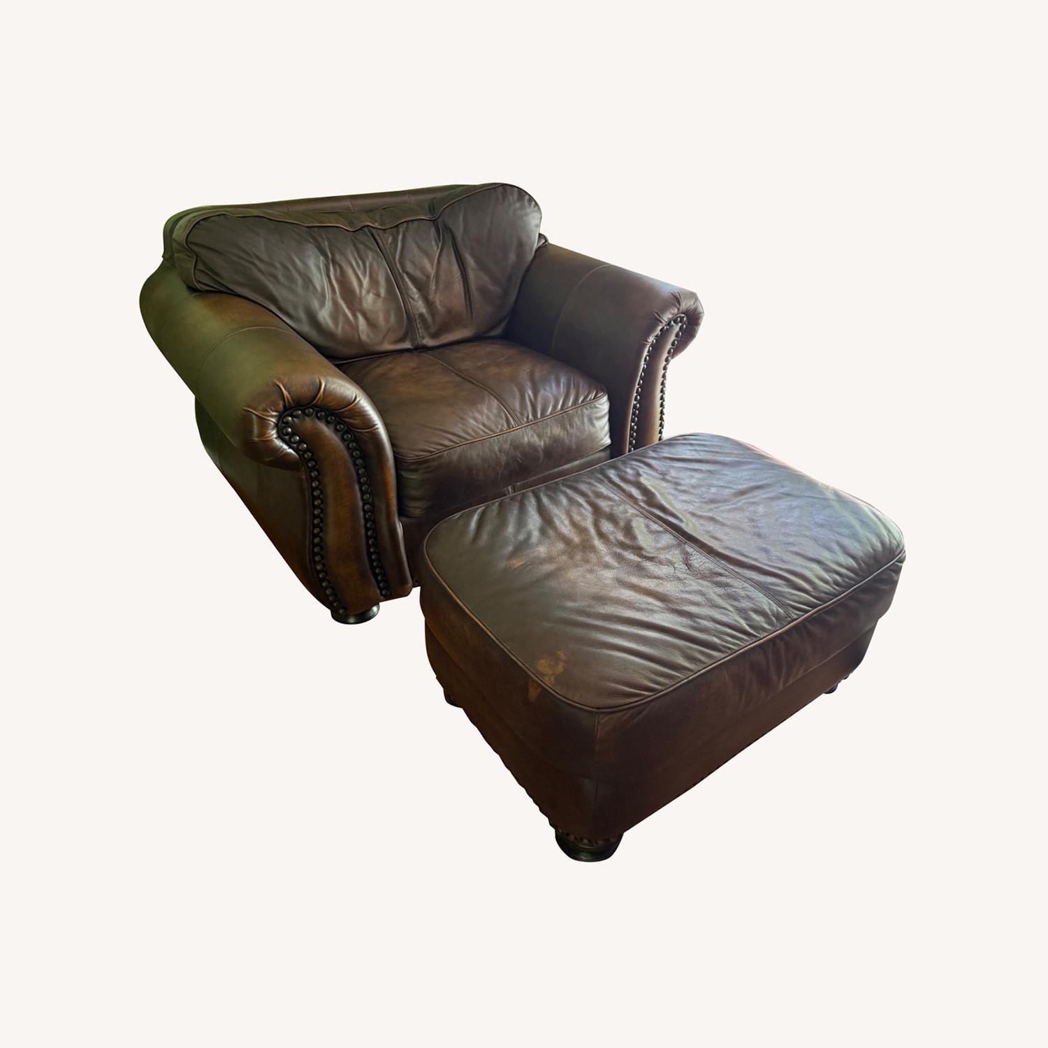 Oversized Leather Armchair with Leather Ottomon - image-0