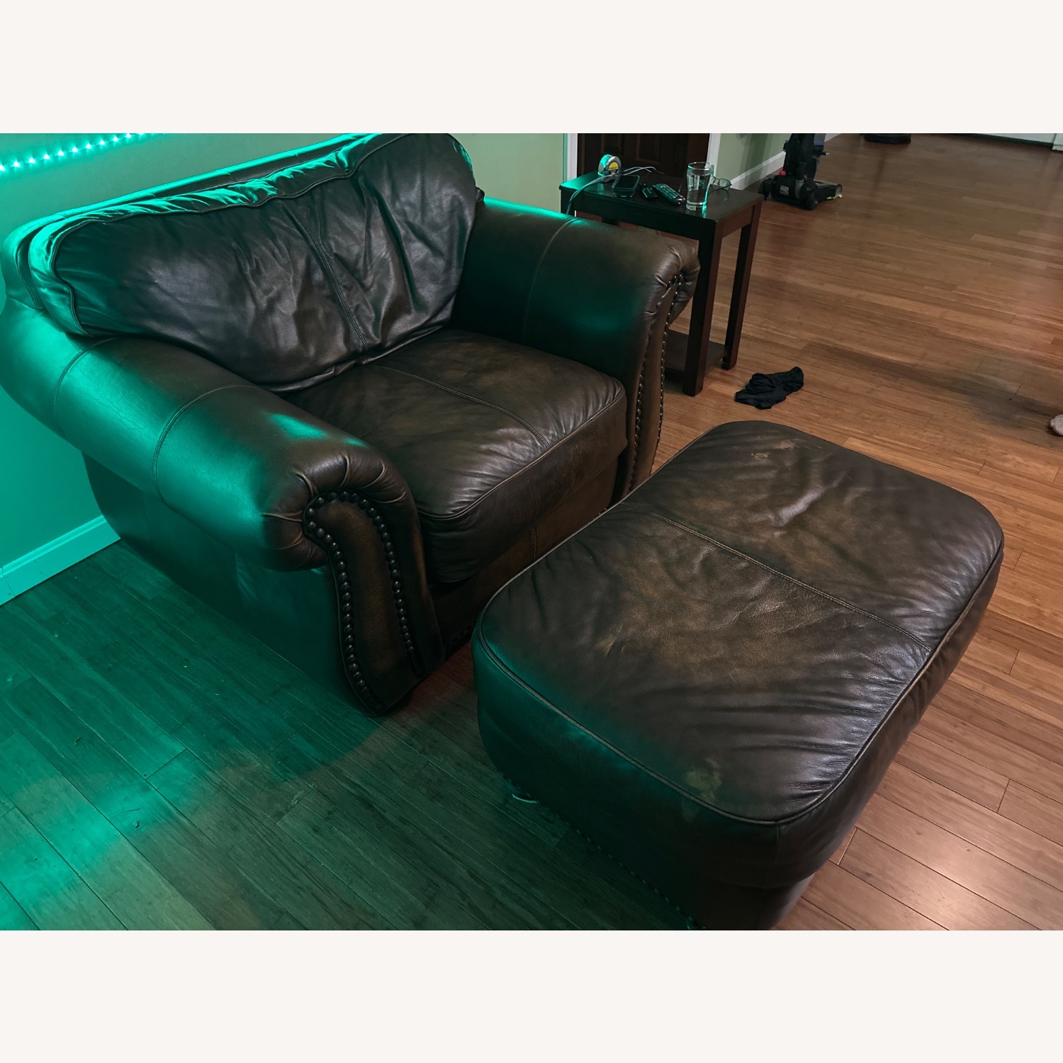 Oversized Leather Armchair with Leather Ottomon - image-2