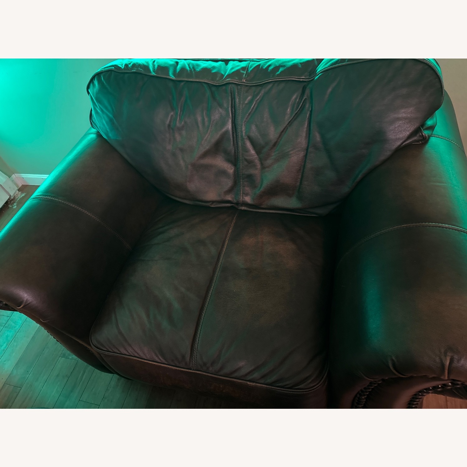 Oversized Leather Armchair with Leather Ottomon - image-5