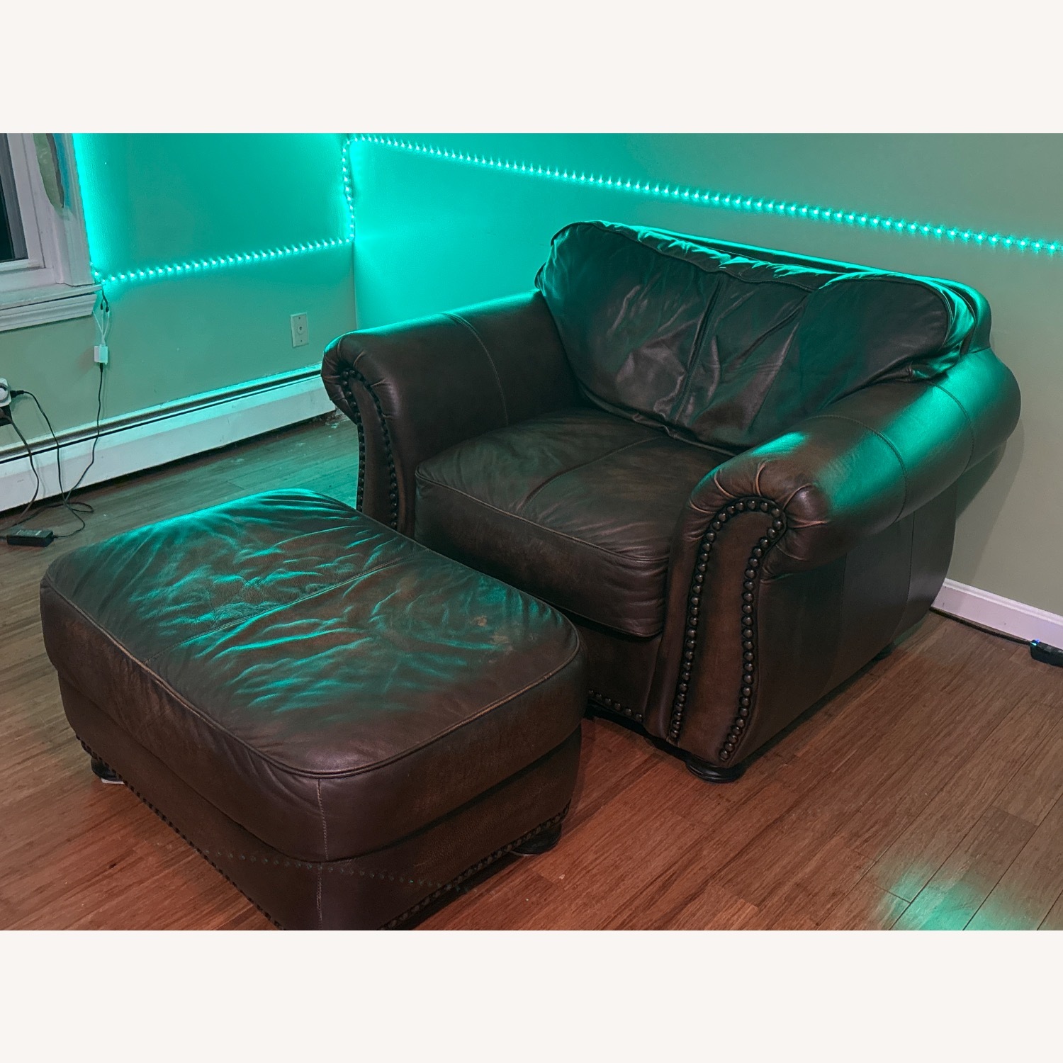 Oversized Leather Armchair with Leather Ottomon - image-4