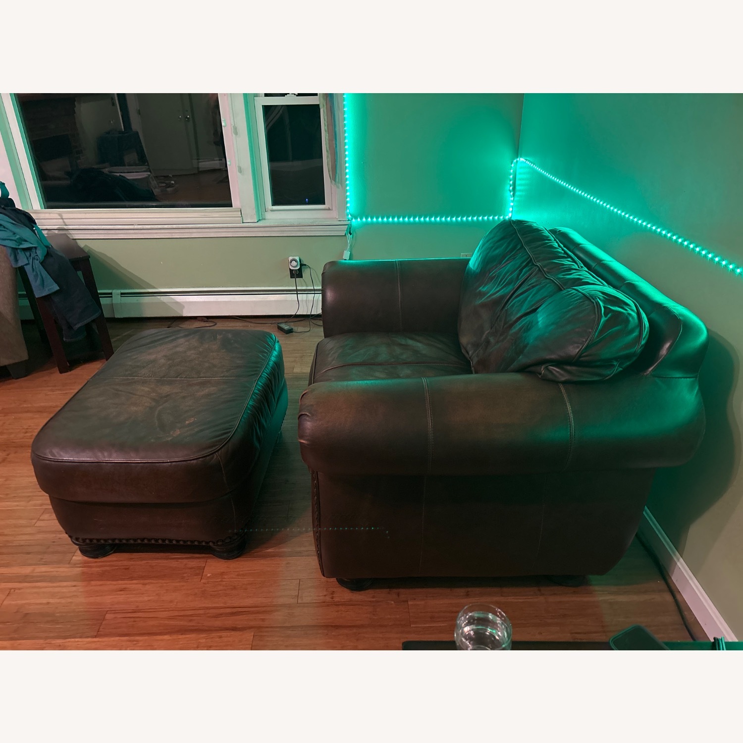 Oversized Leather Armchair with Leather Ottomon - image-3