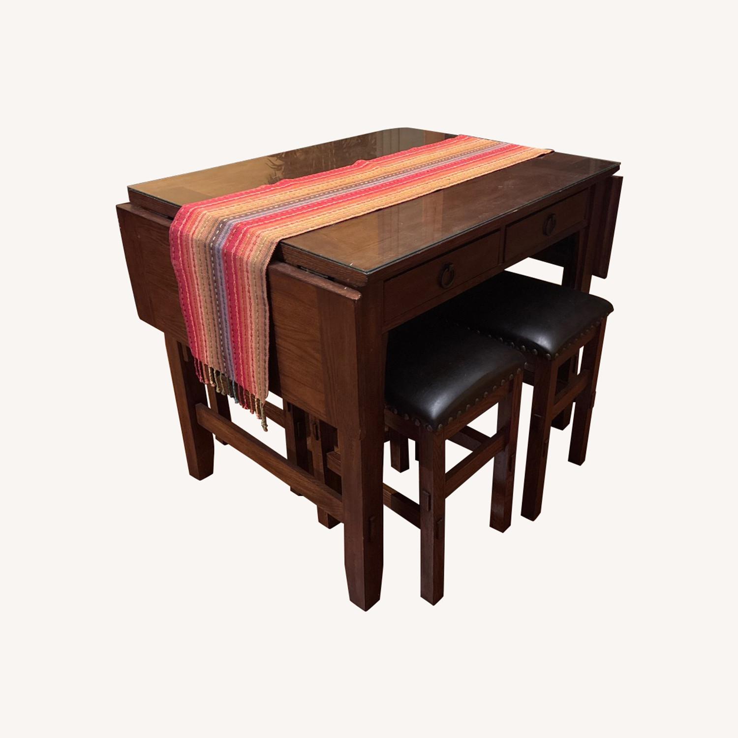 Hightop Kitchen Table w Leather Stools x4 - image-0