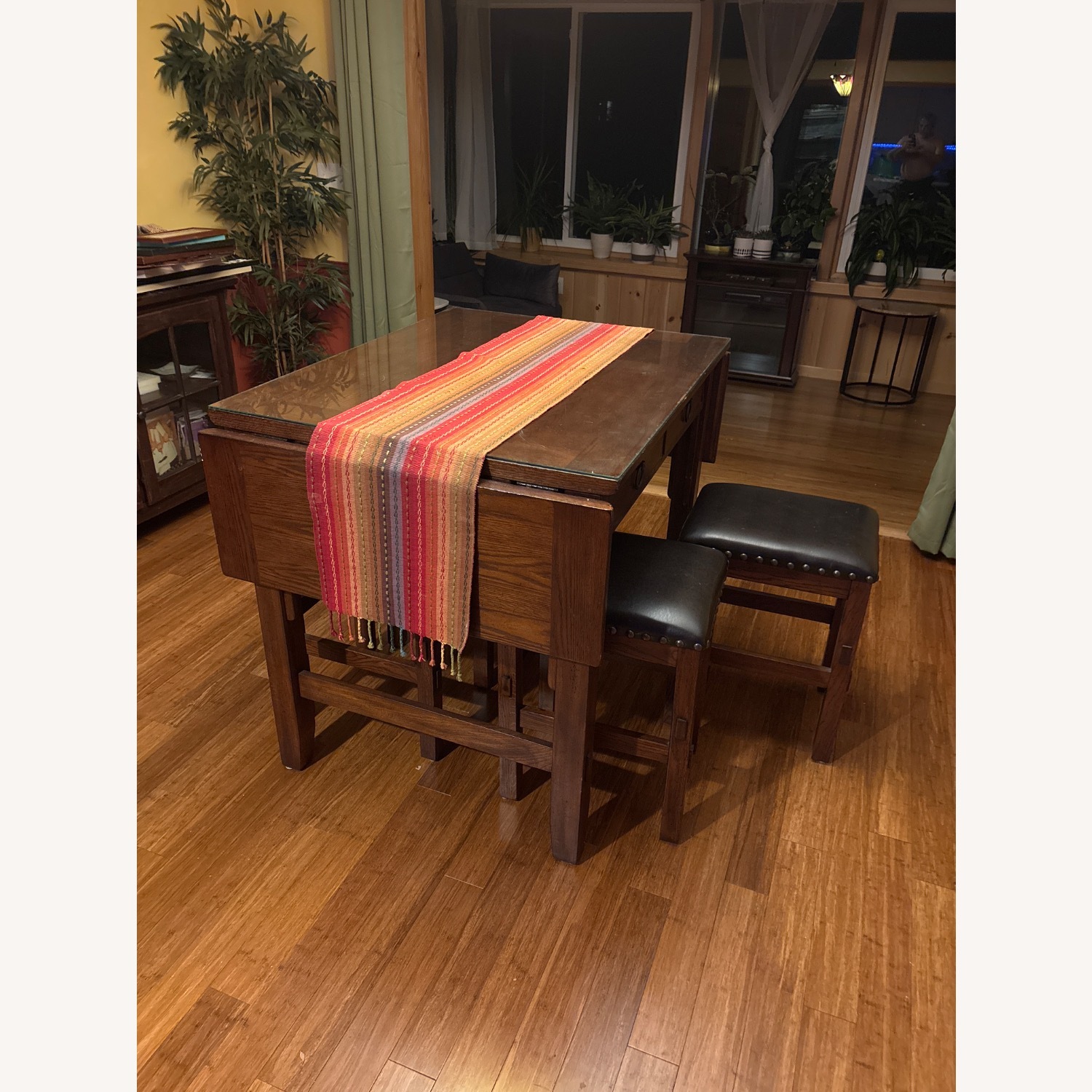Hightop Kitchen Table w Leather Stools x4 - image-1