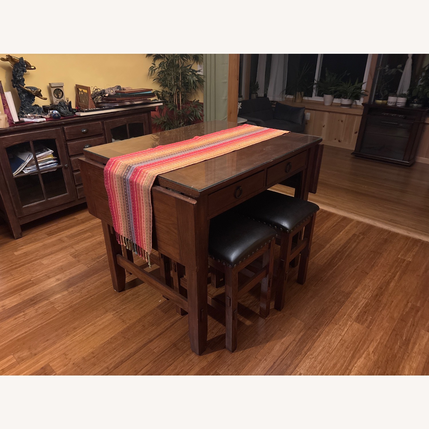 Hightop Kitchen Table w Leather Stools x4 - image-2