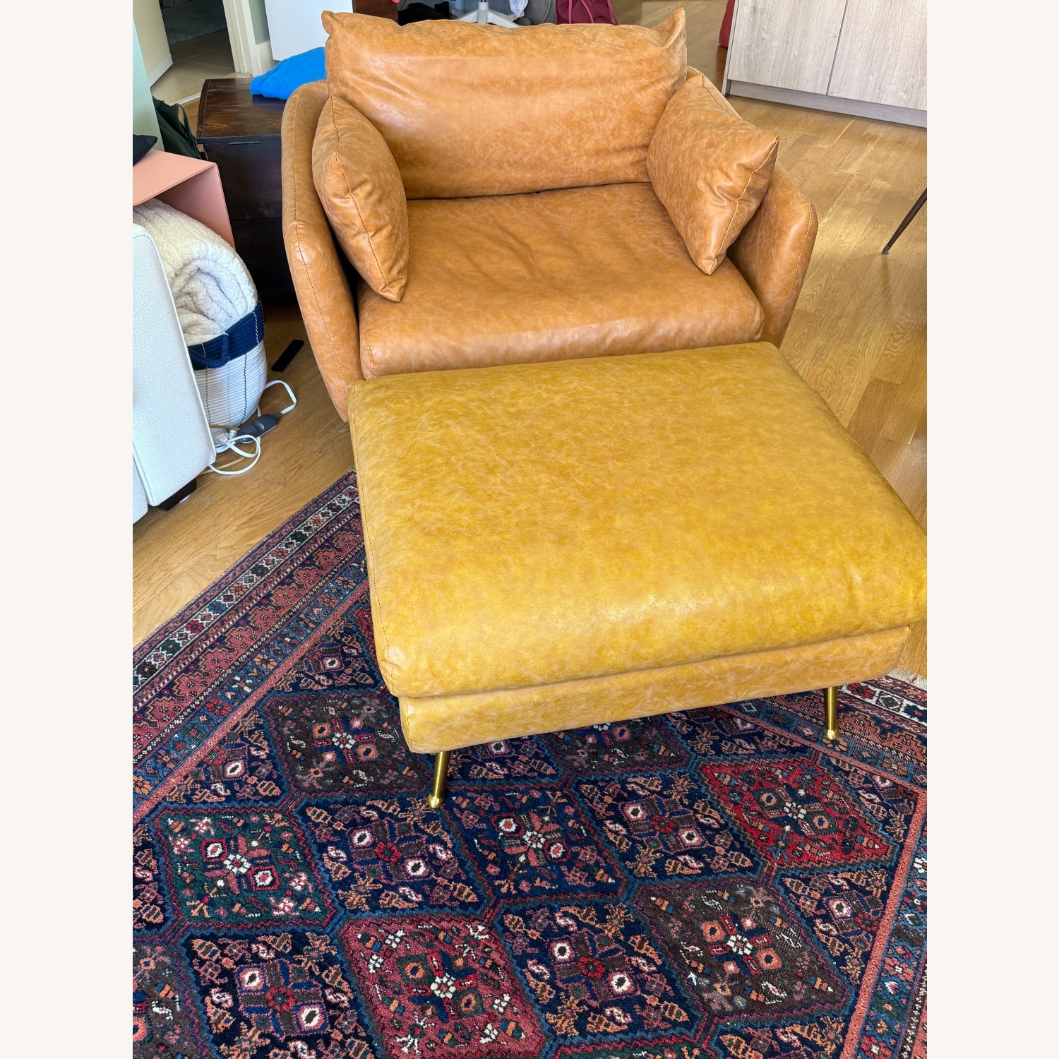 Albany Park Vegan Leather Armchair and Ottoman - image-4