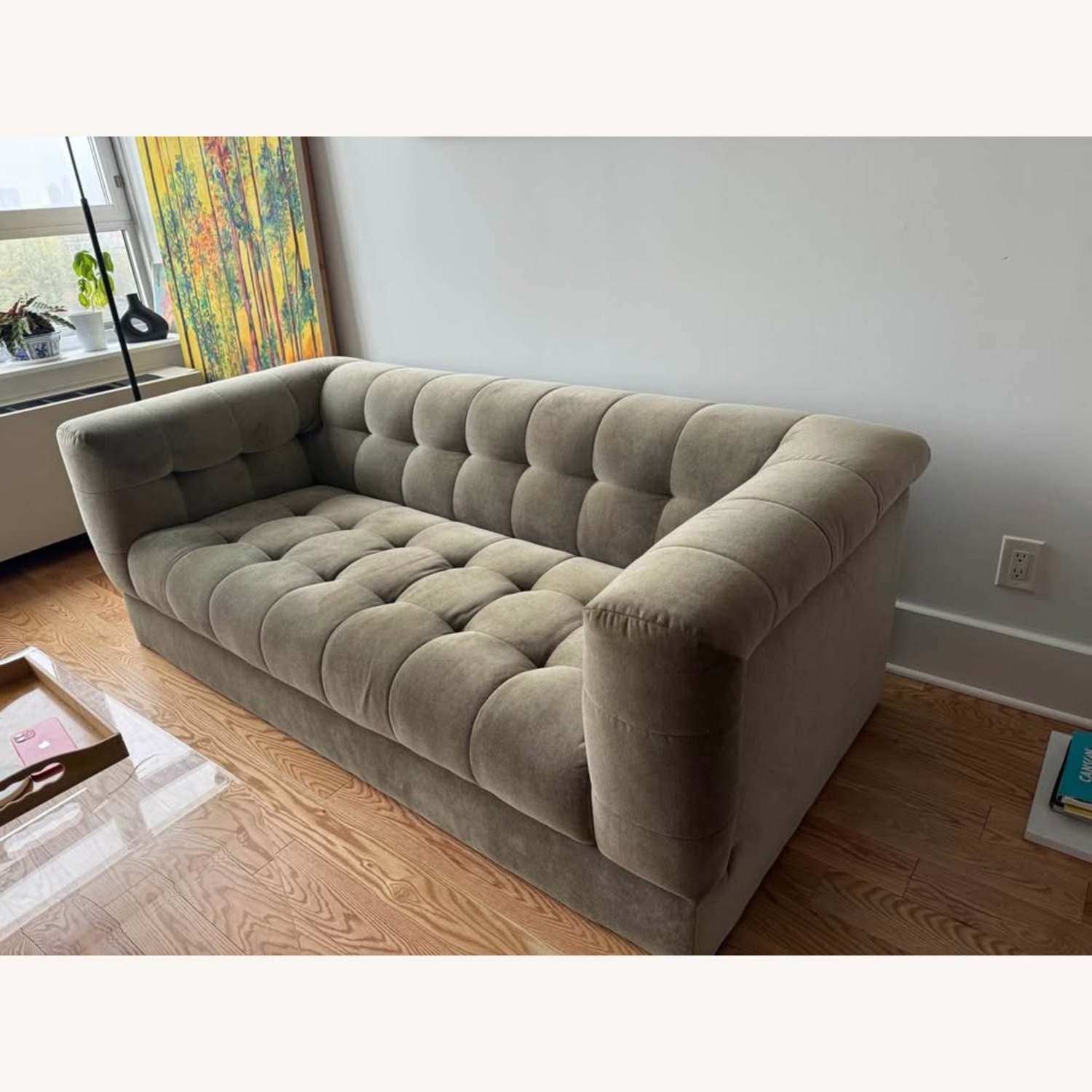 Crate & Barrel Chiltern Olive Green Sofa 78 in - image-2