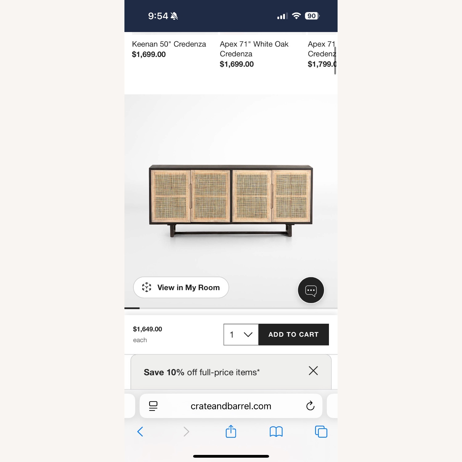 Crate & Barrel Libby 72" Black Credenza - image-4