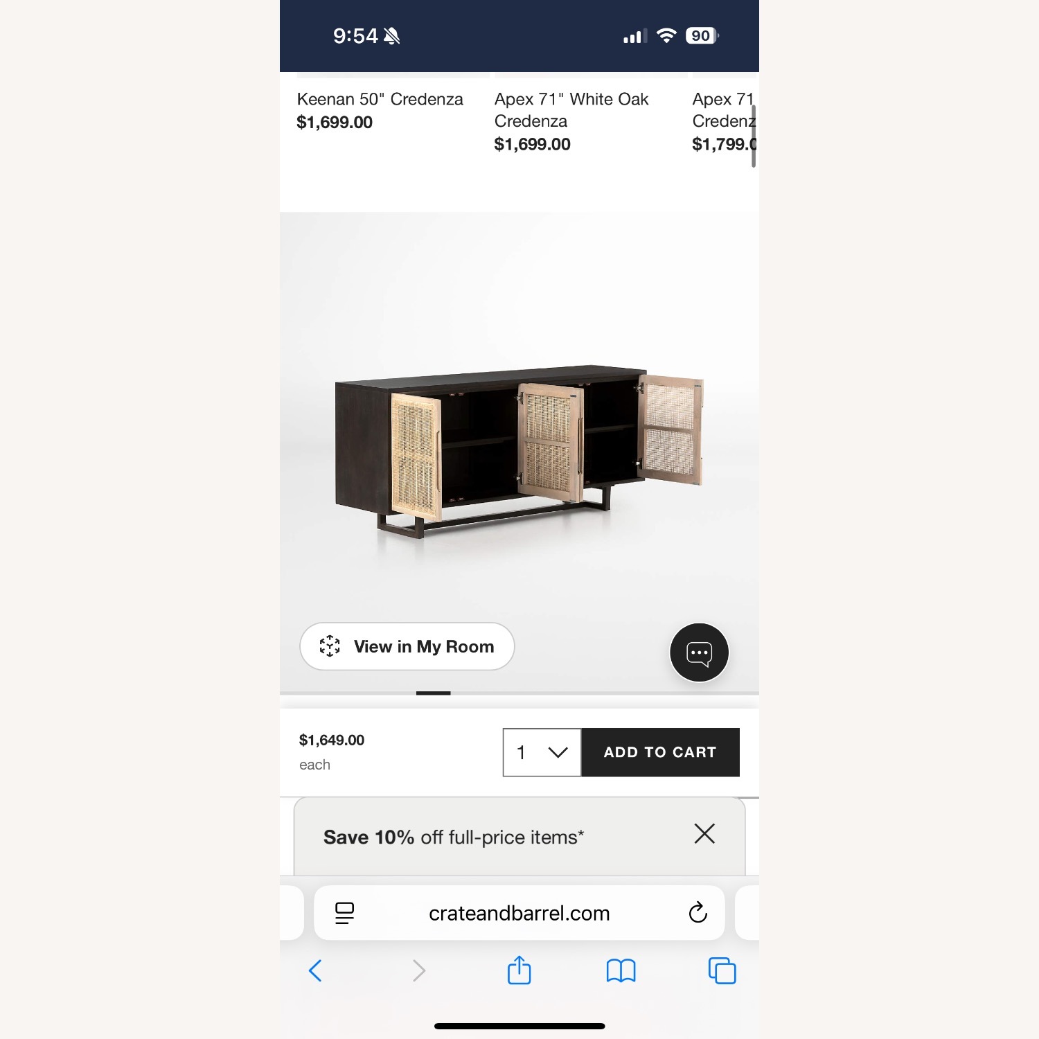 Crate & Barrel Libby 72" Black Credenza - image-5