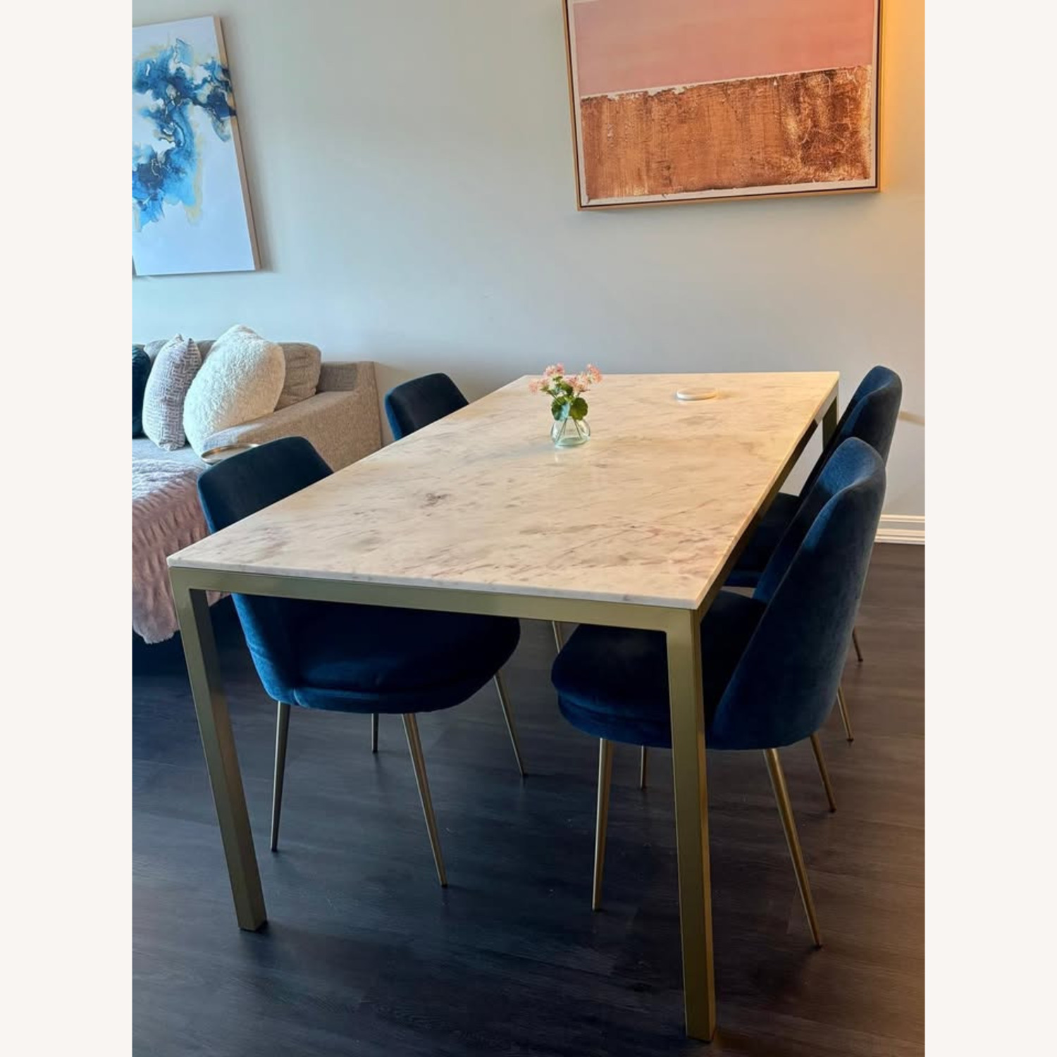 West Elm Frame Marble Dining Table 60" - image-1