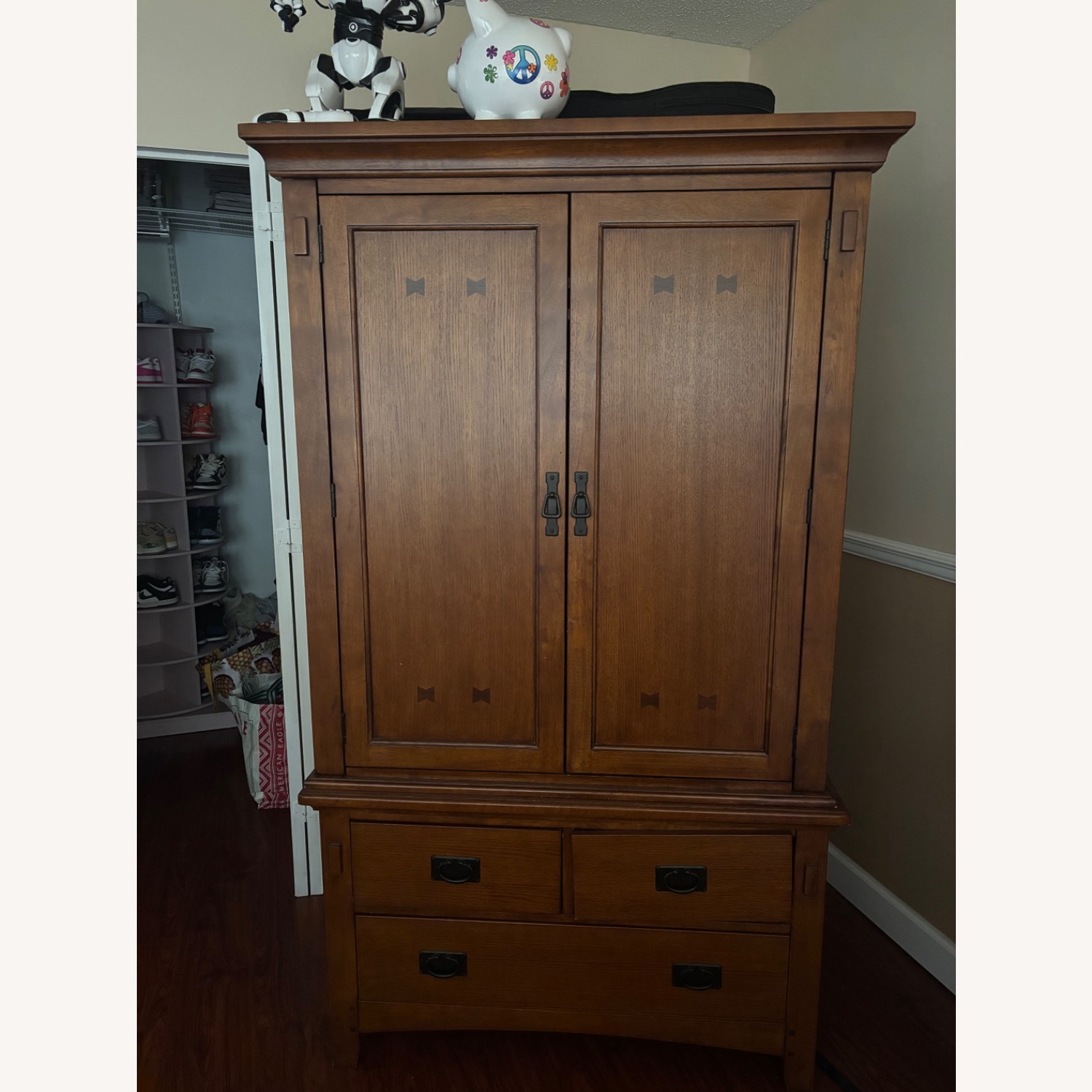 Brown Wood Wardrobe Media Storage  - image-3